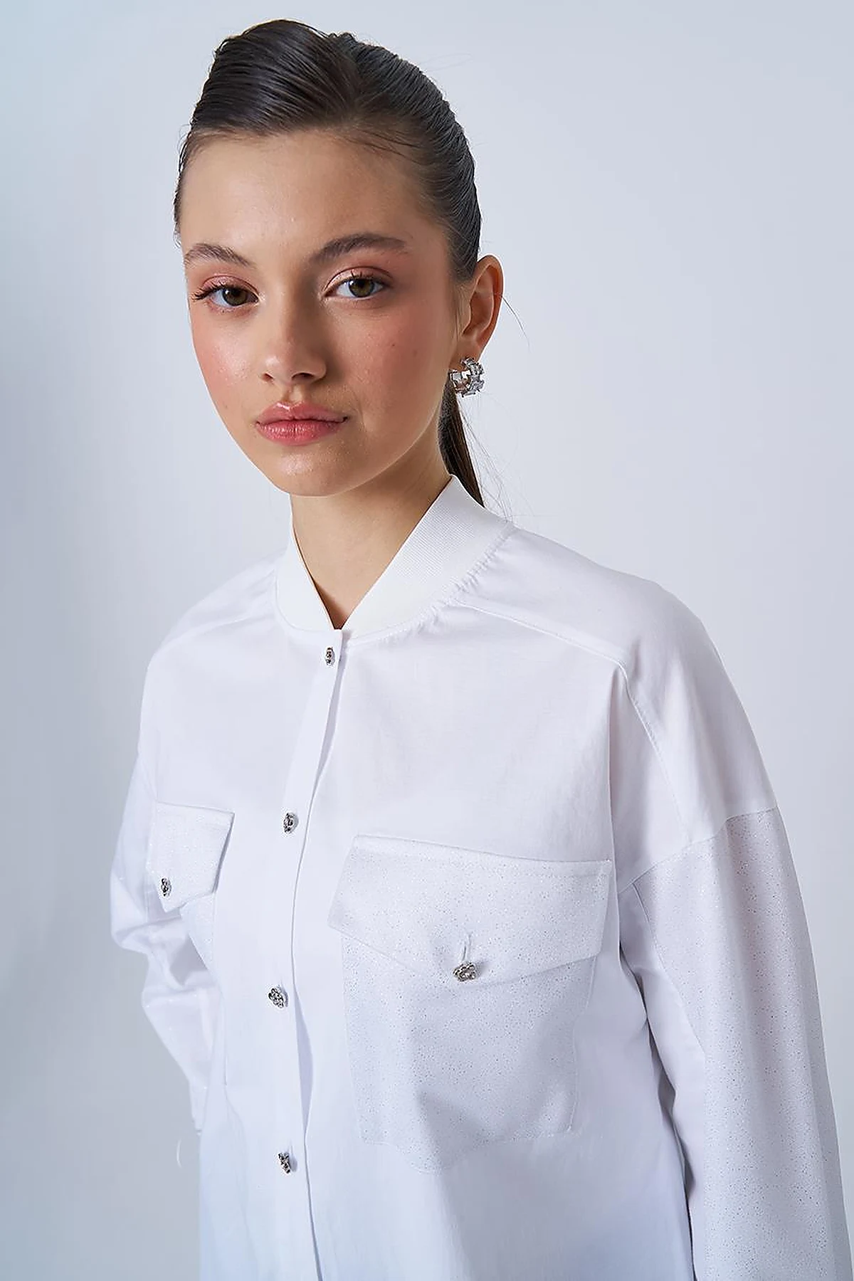 Glitter Detailed Cotton Tunic Optical White