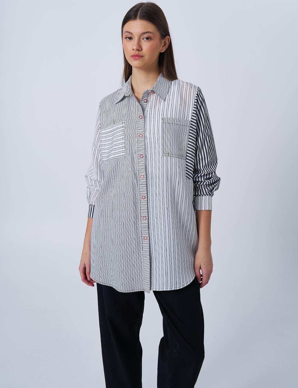 Striped Pattern Modal Tunic Black