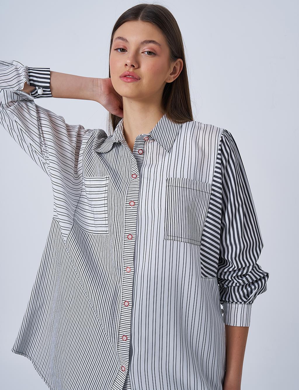 Striped Pattern Modal Tunic Black