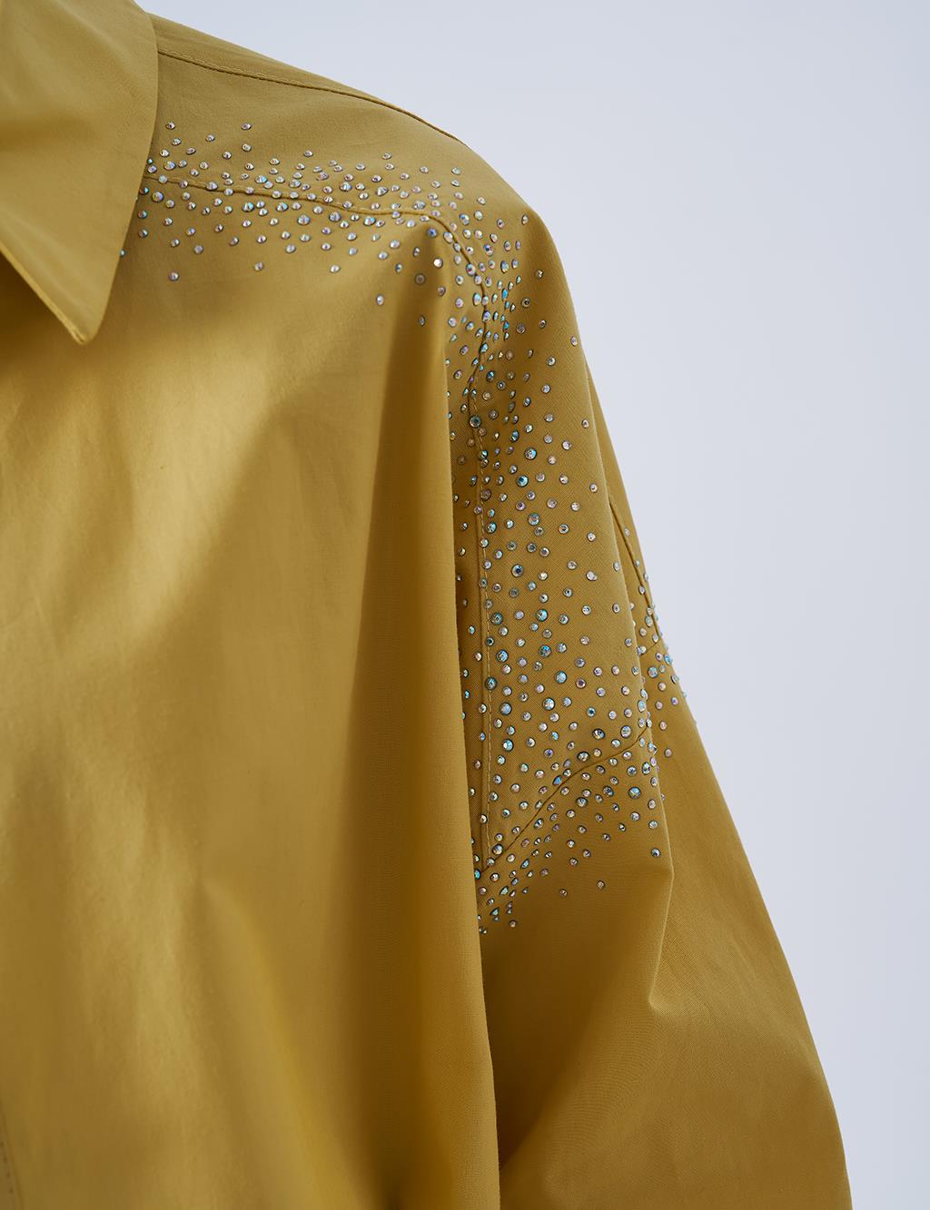 Wide Cuffed Hotfix Printed Cotton Tunic Yellow