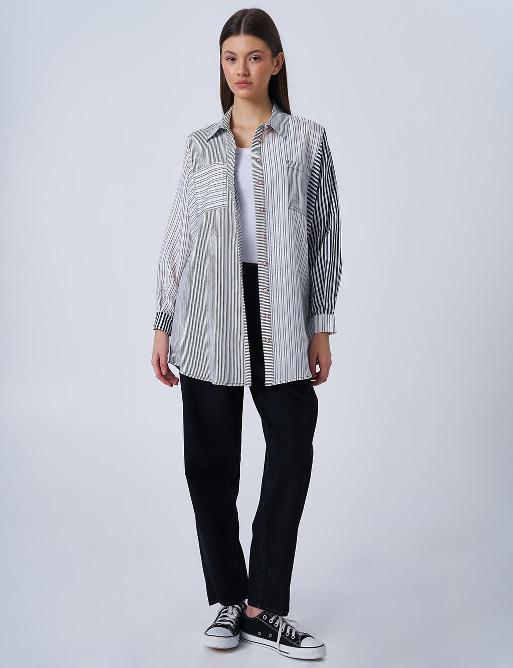 Striped Pattern Modal Tunic Black