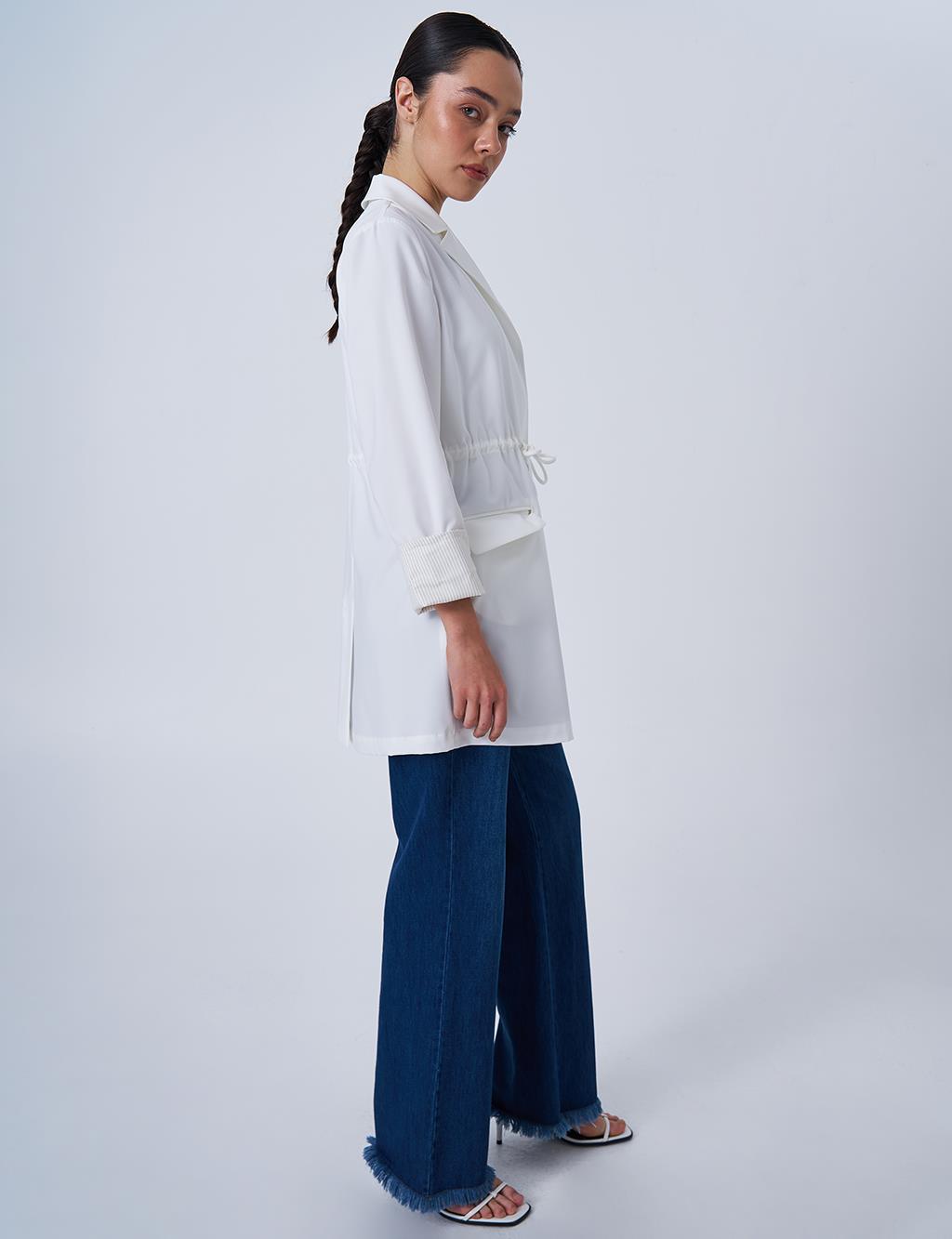 Waist-Detail Basic Jacket Ecru