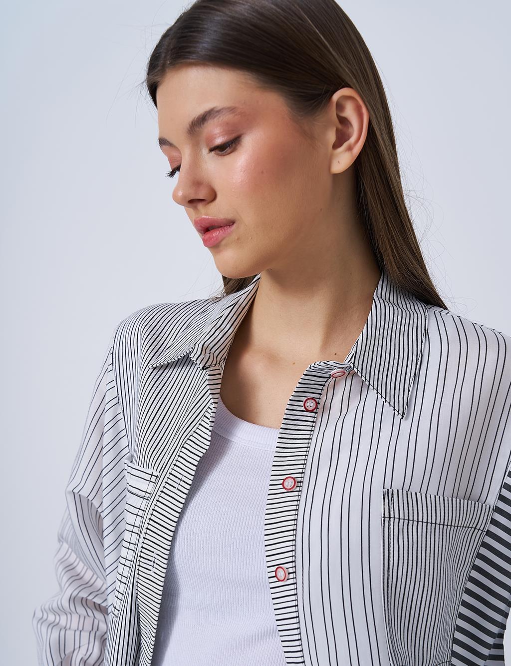 Striped Pattern Modal Tunic Black