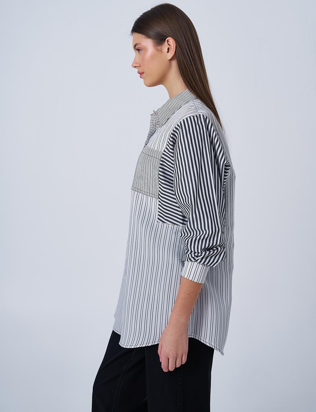 Striped Pattern Modal Tunic Black