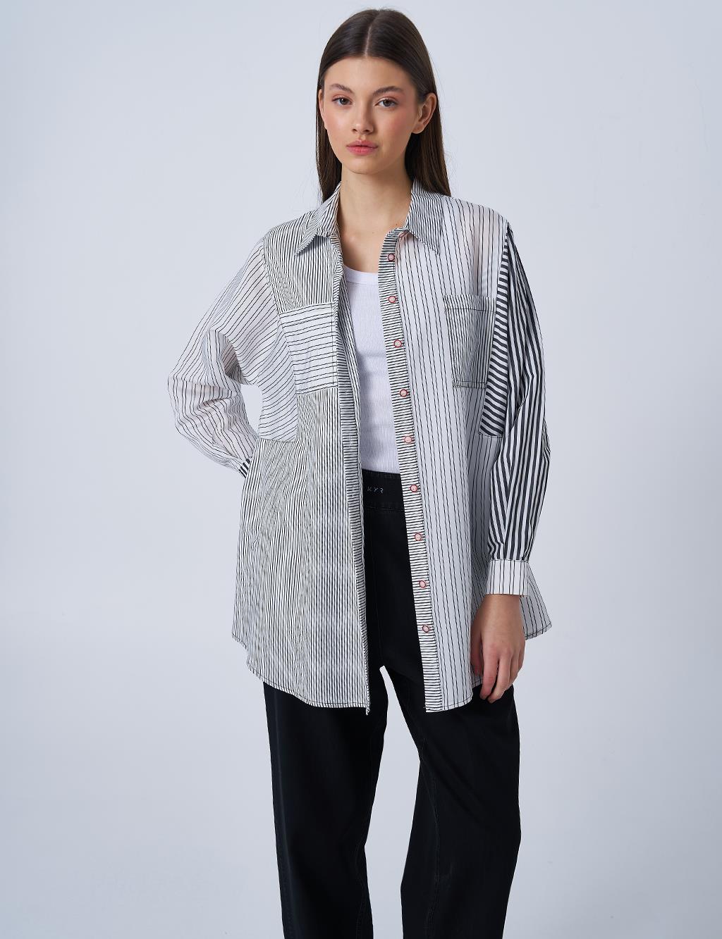 Striped Pattern Modal Tunic Black