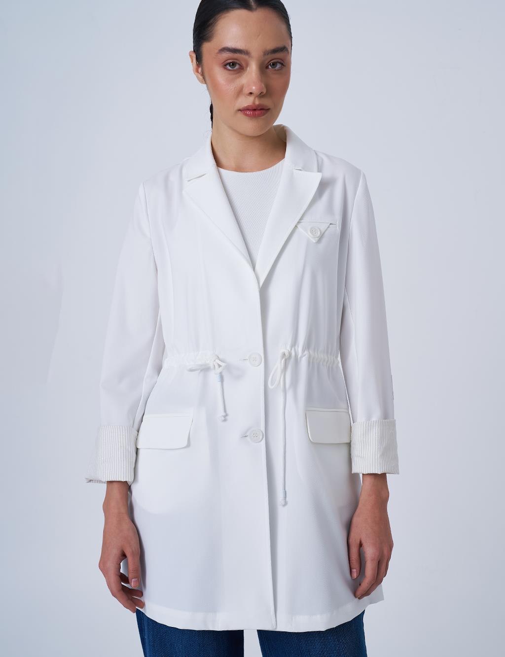 Waist-Detail Basic Jacket Ecru
