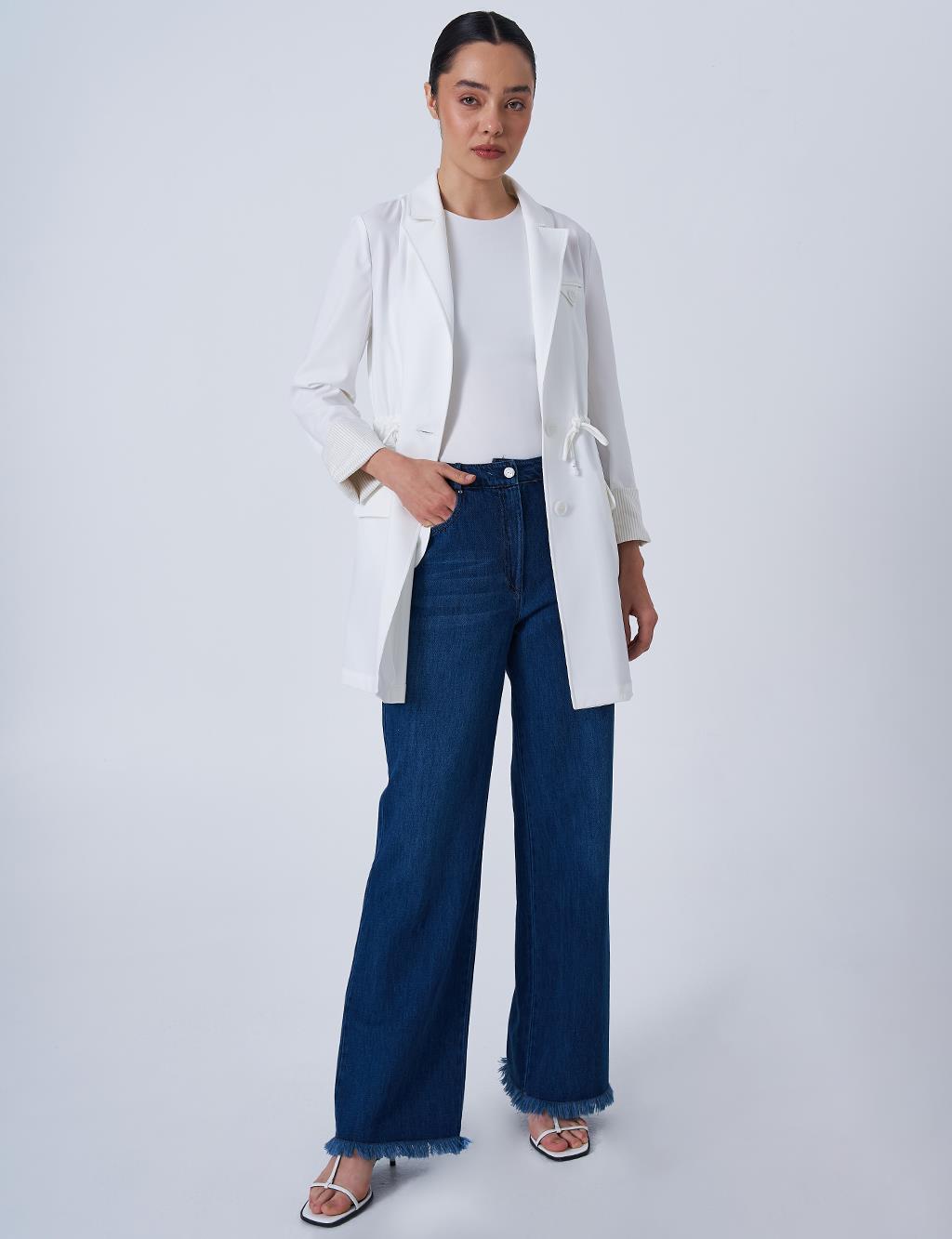 Waist-Detail Basic Jacket Ecru