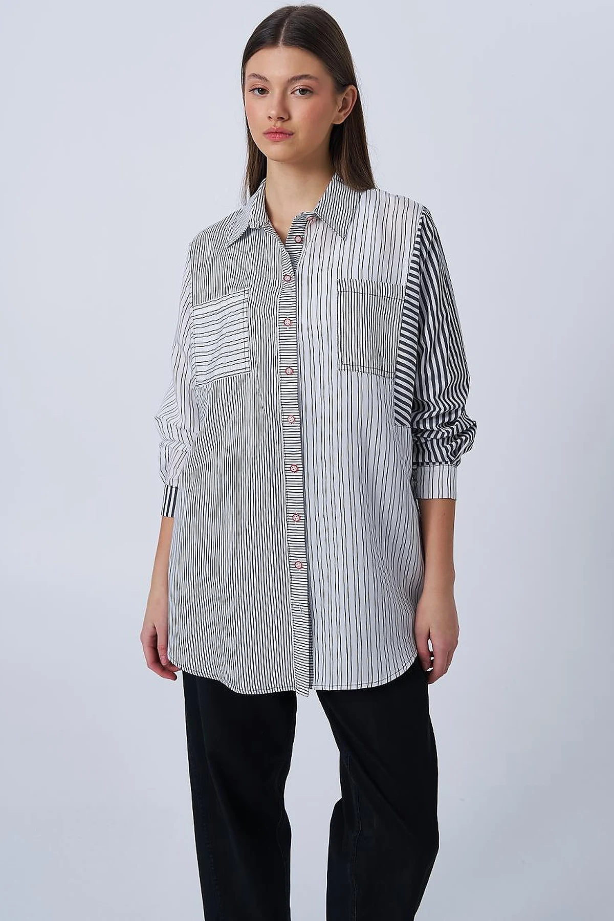 Striped Pattern Modal Tunic Black