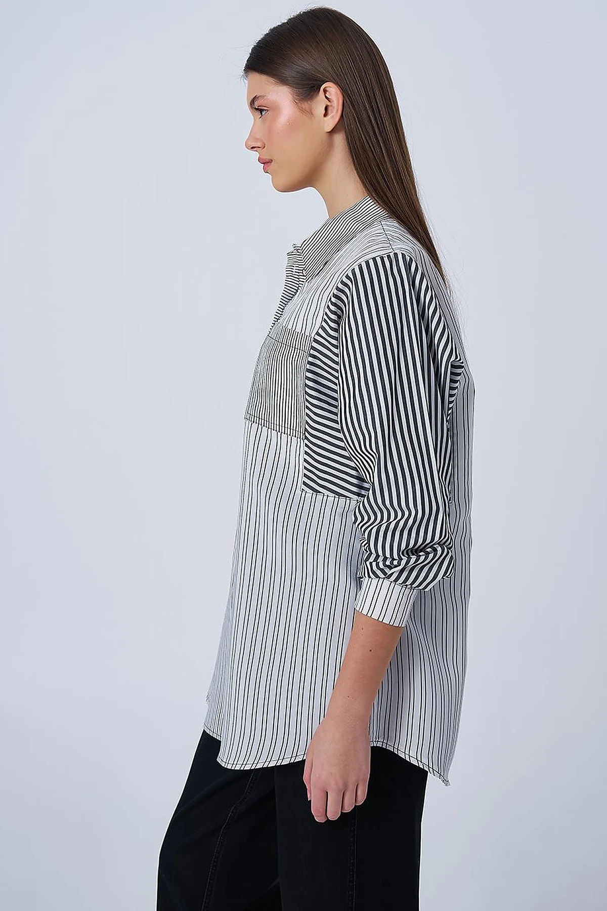 Striped Pattern Modal Tunic Black