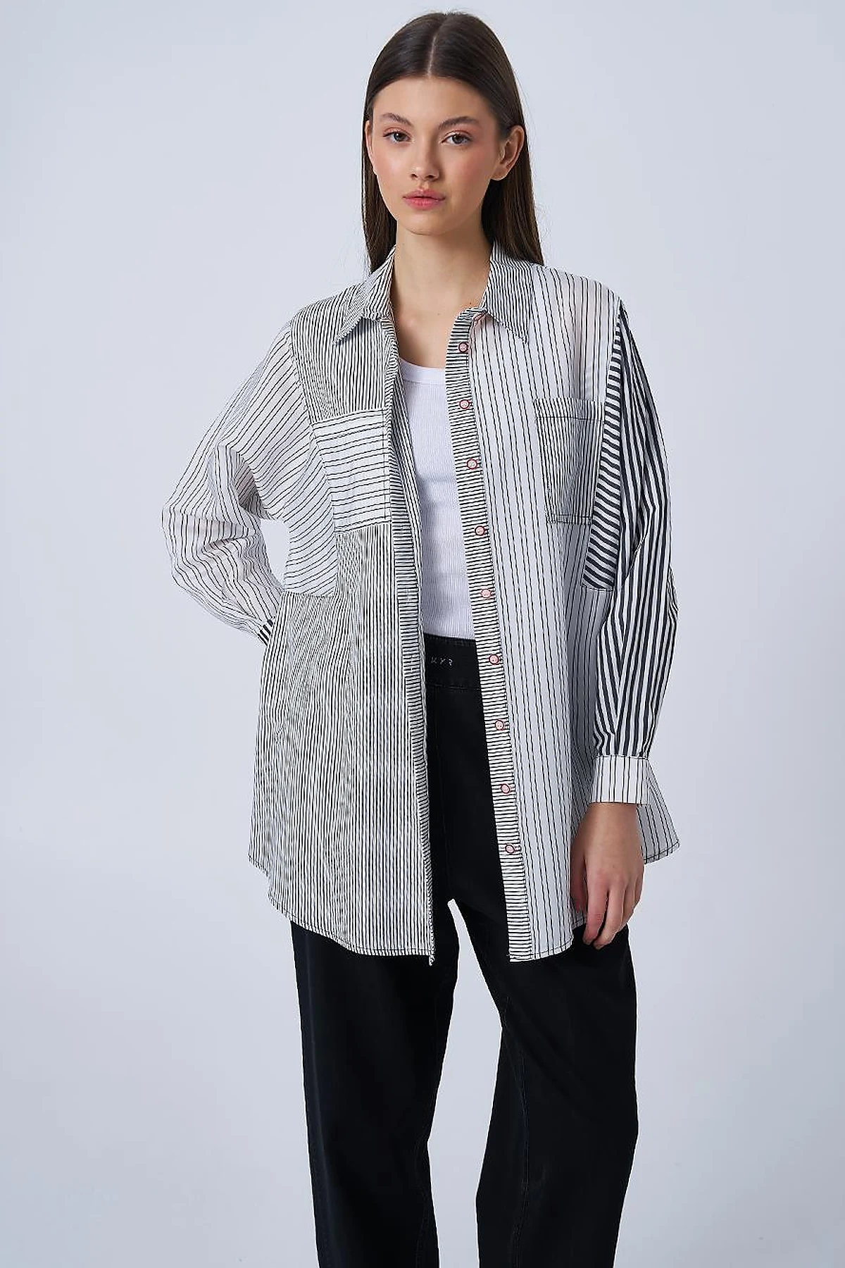 Striped Pattern Modal Tunic Black