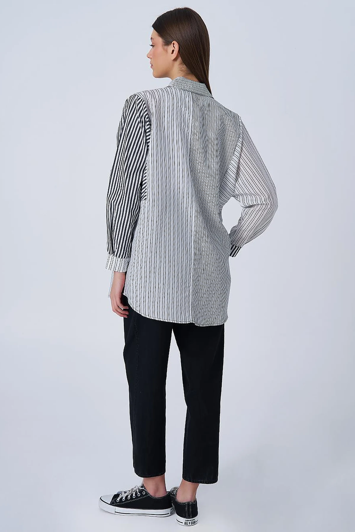 Striped Pattern Modal Tunic Black