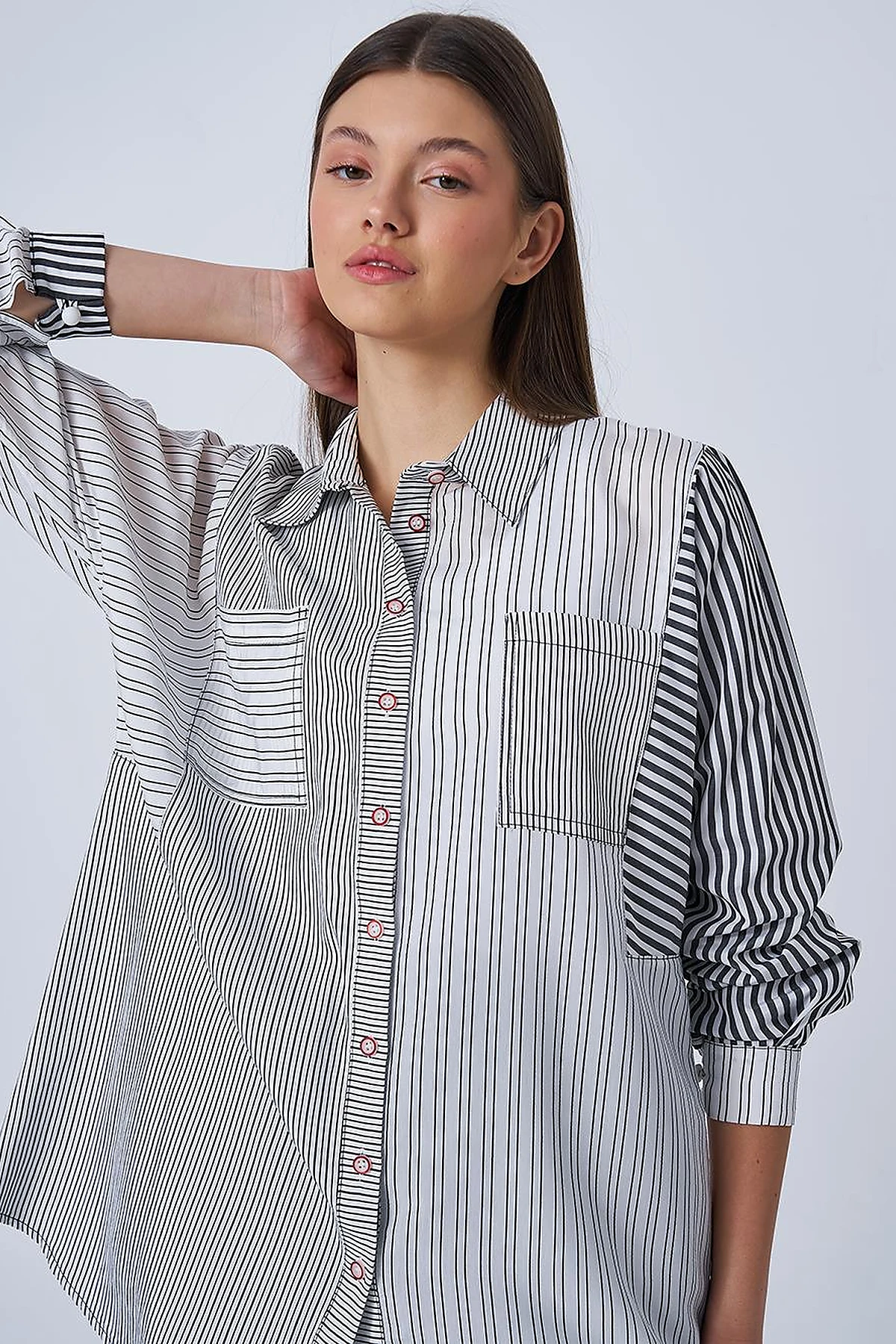Striped Pattern Modal Tunic Black