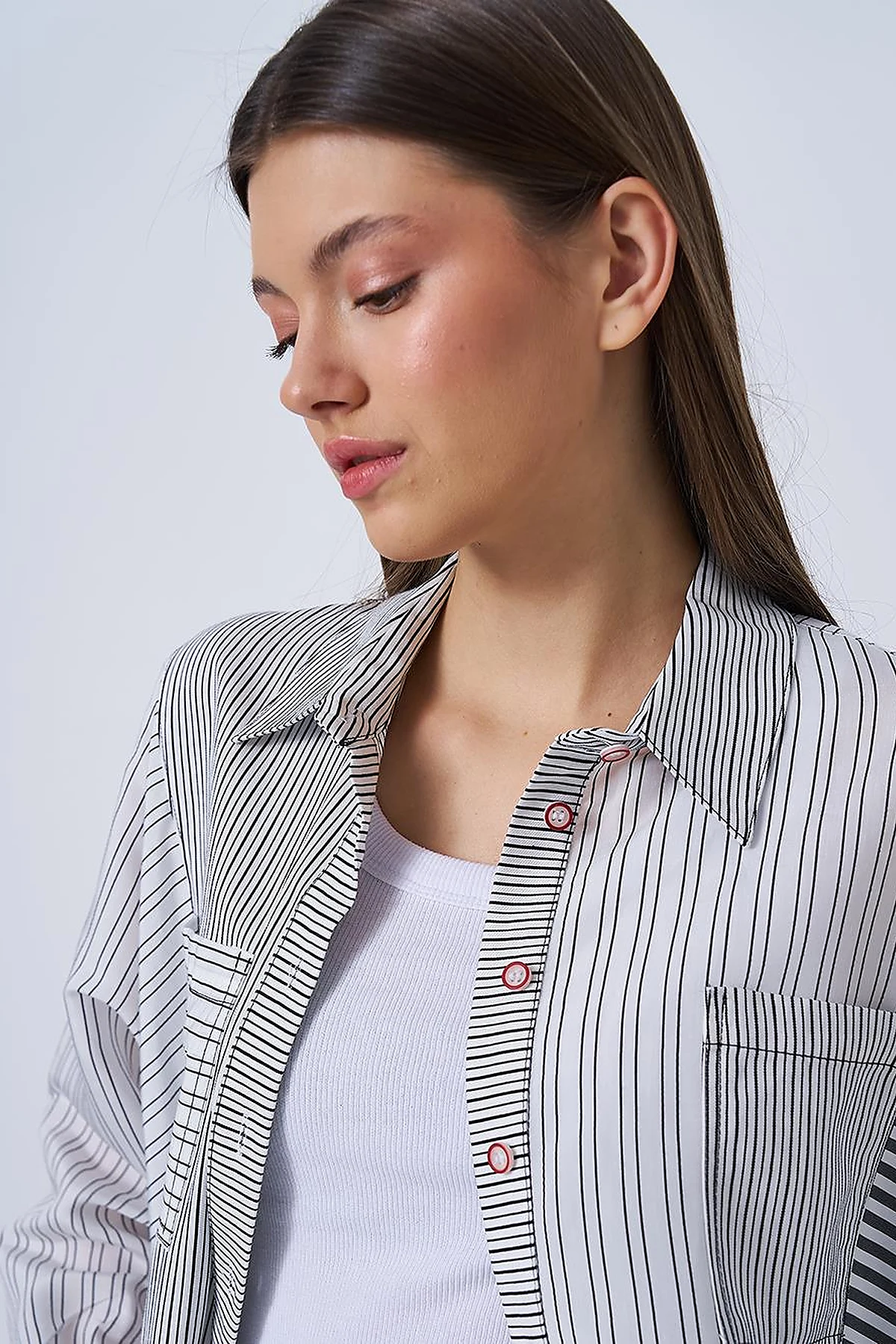 Striped Pattern Modal Tunic Black