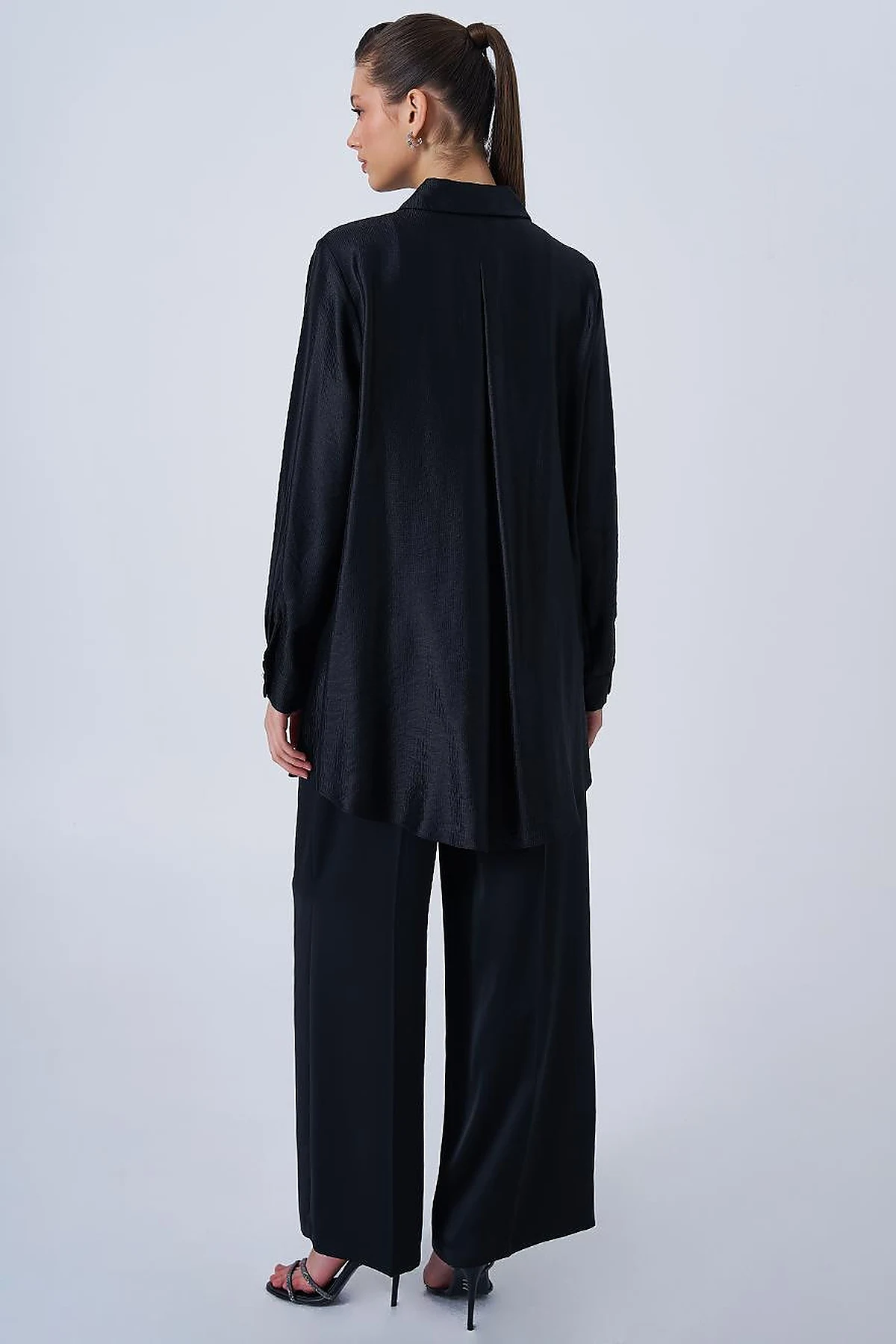 Lace Appliqué Satin Tunic Black