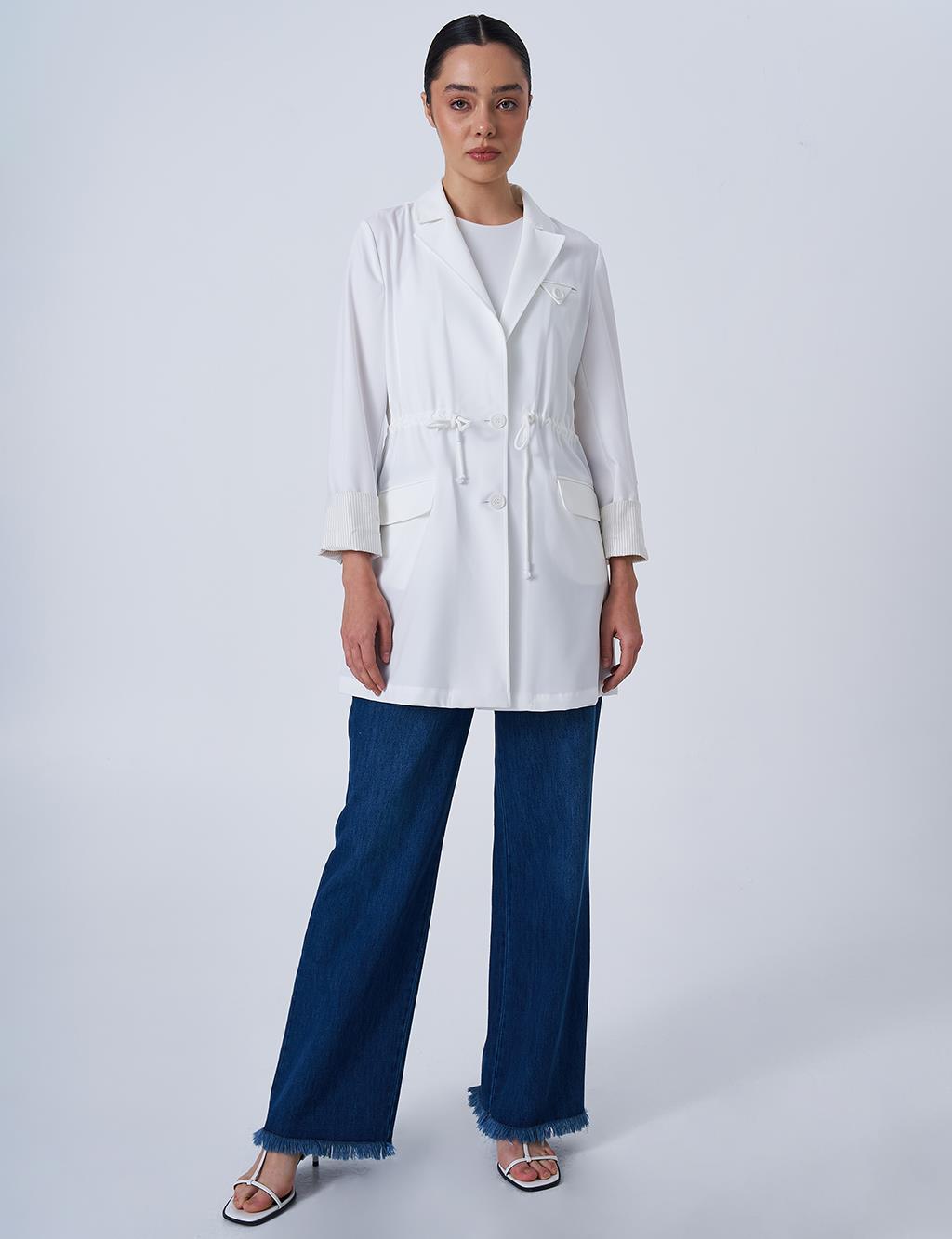 Waist-Detail Basic Jacket Ecru