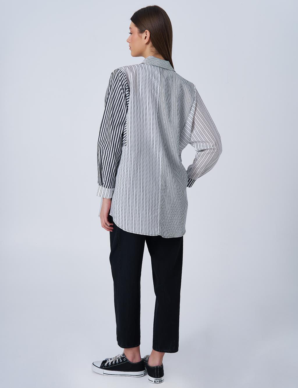 Striped Pattern Modal Tunic Black