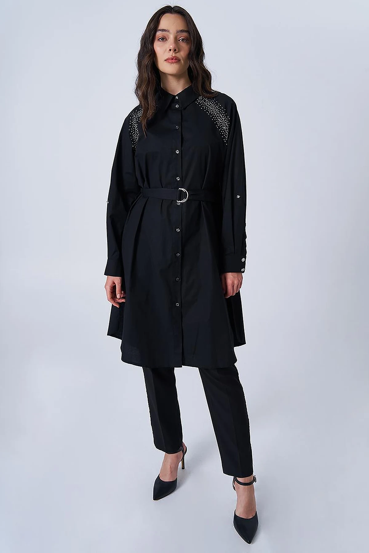 Hotfix Printed Cotton Tunic Black