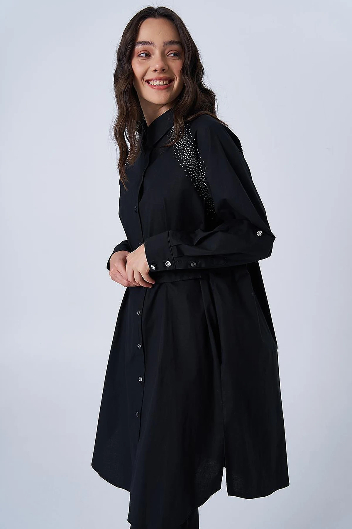 Hotfix Printed Cotton Tunic Black