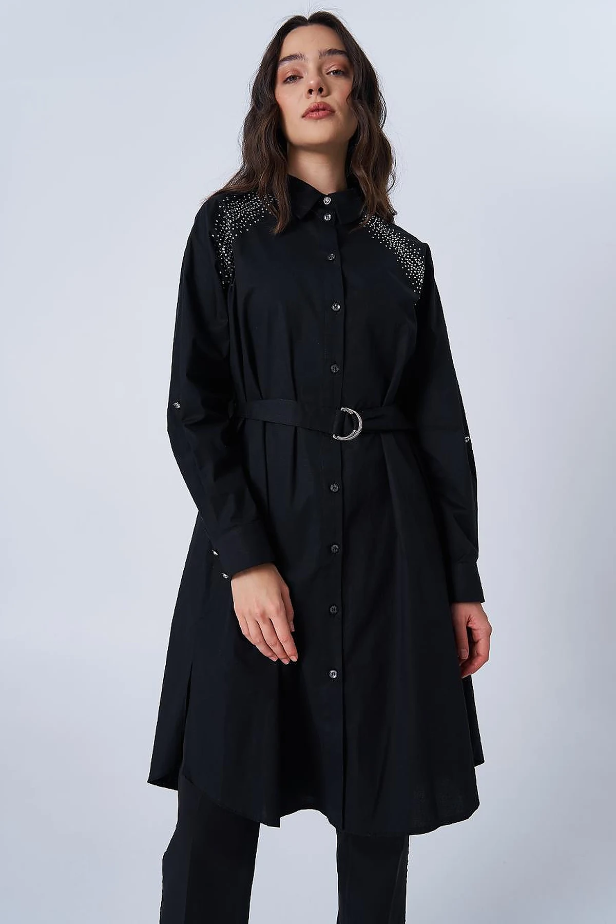 Hotfix Printed Cotton Tunic Black