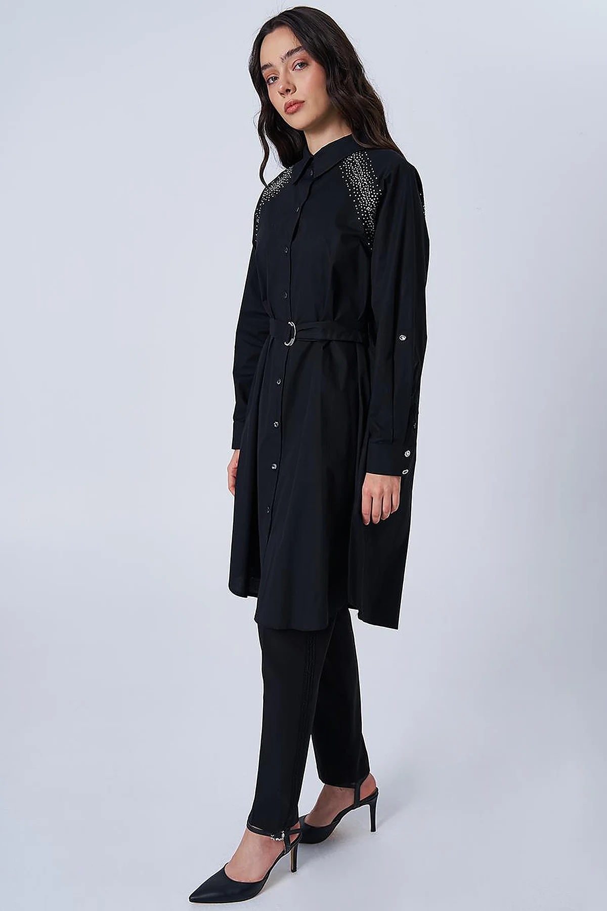 Hotfix Printed Cotton Tunic Black