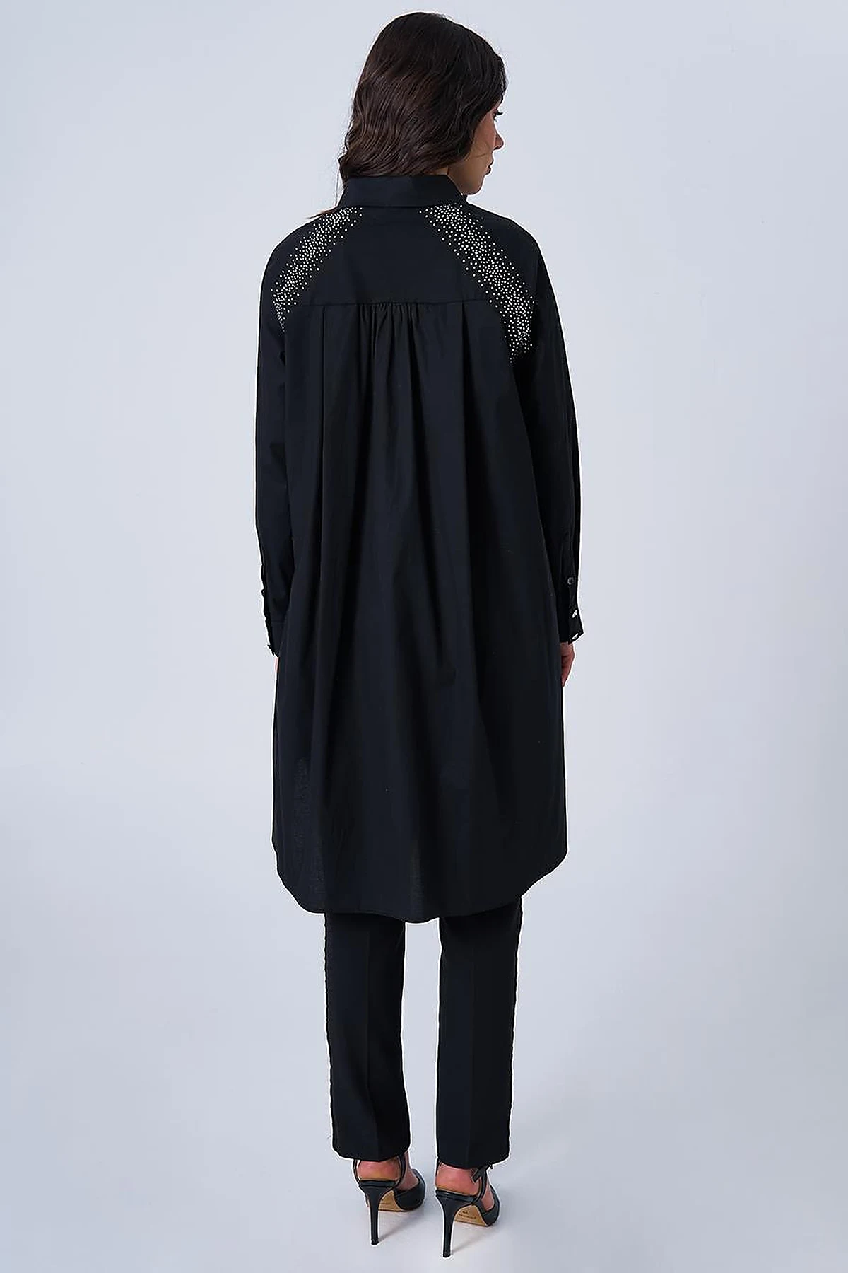 Hotfix Printed Cotton Tunic Black