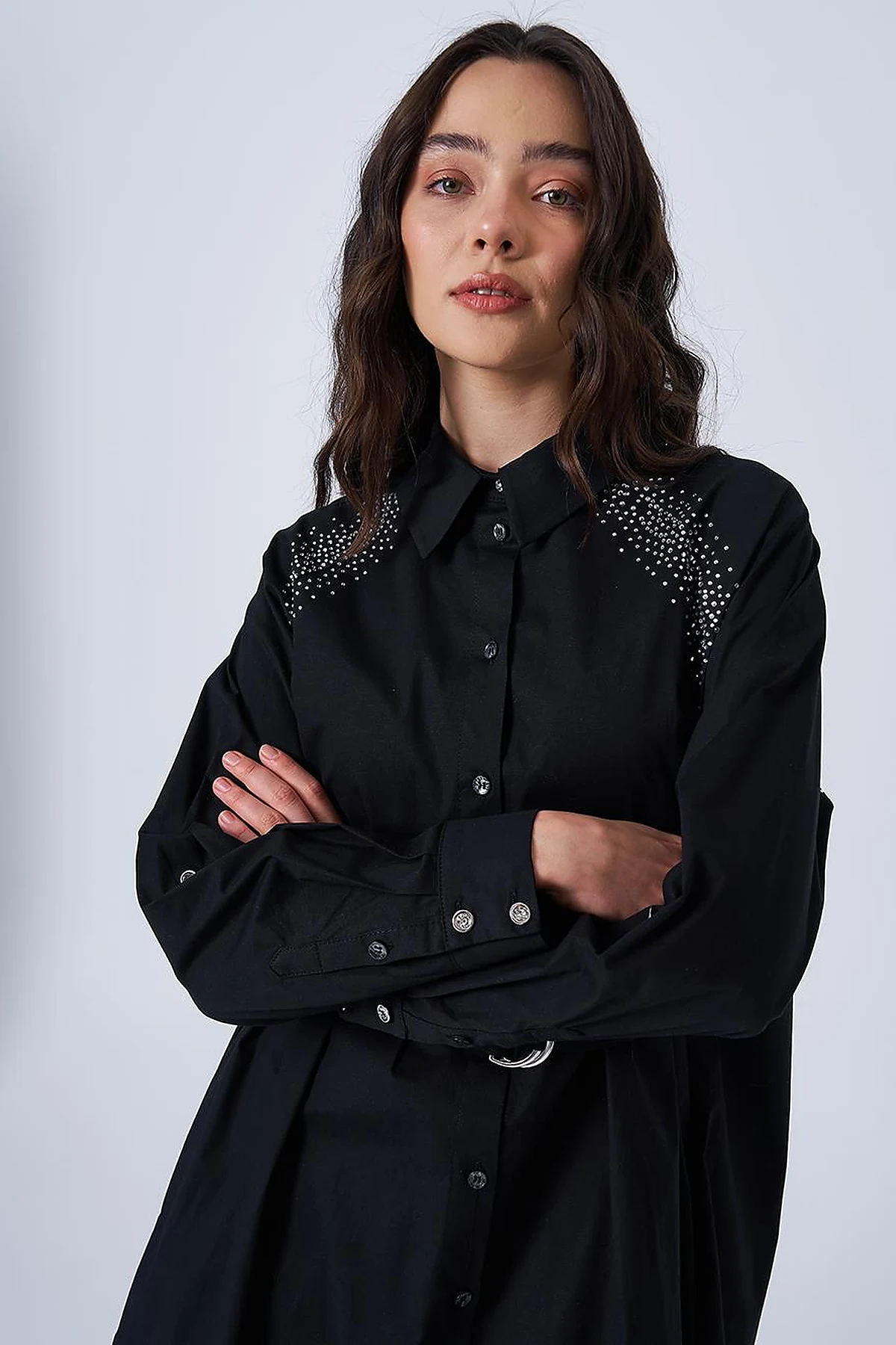 Hotfix Printed Cotton Tunic Black