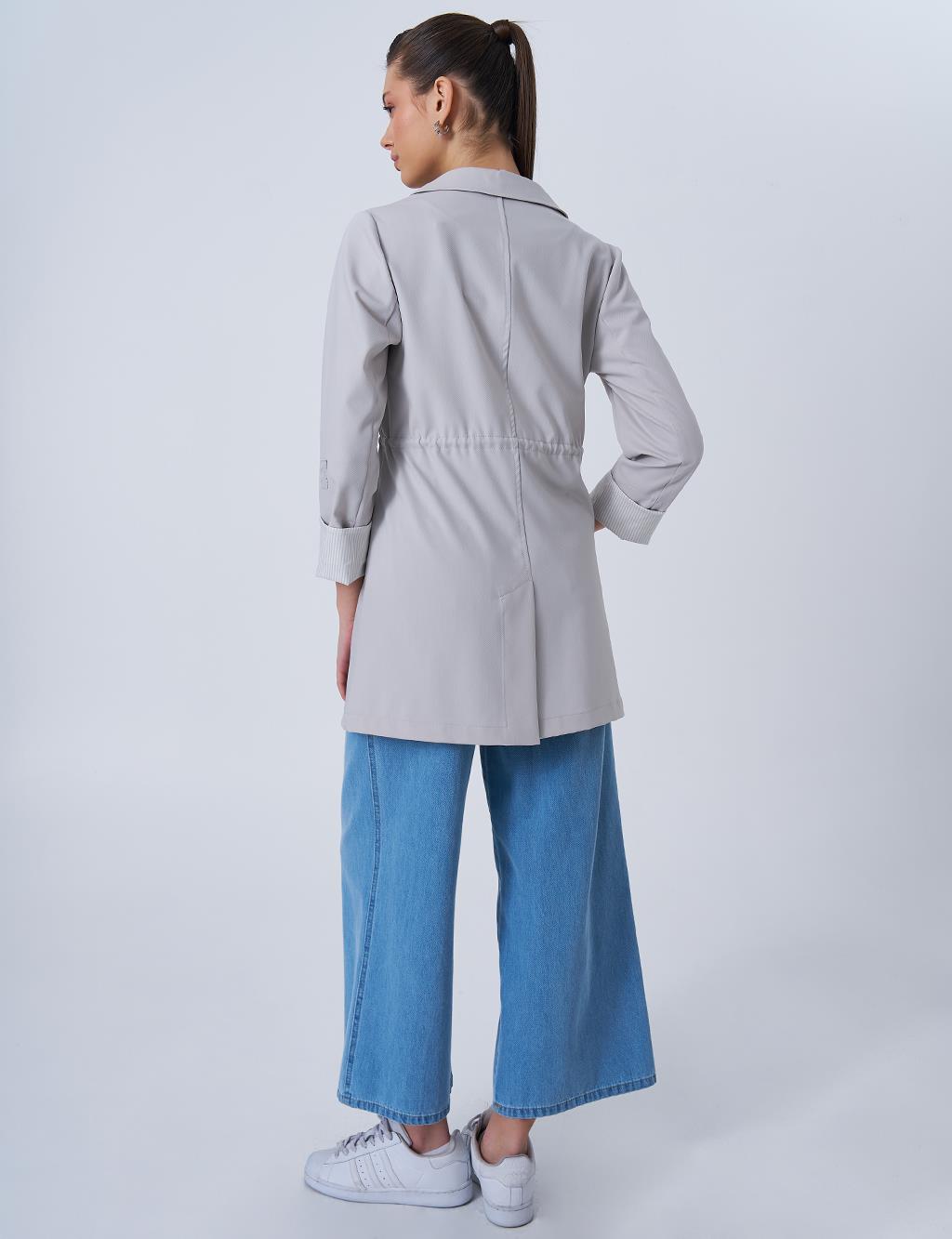 Bel Detaylı Basic Ceket Gri