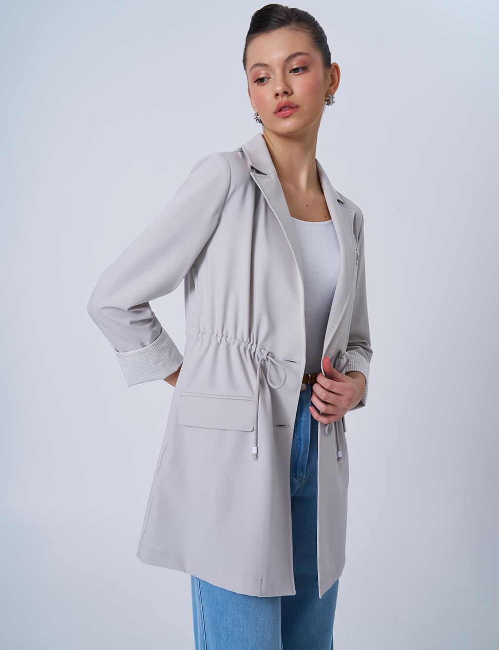 Bel Detaylı Basic Ceket Gri