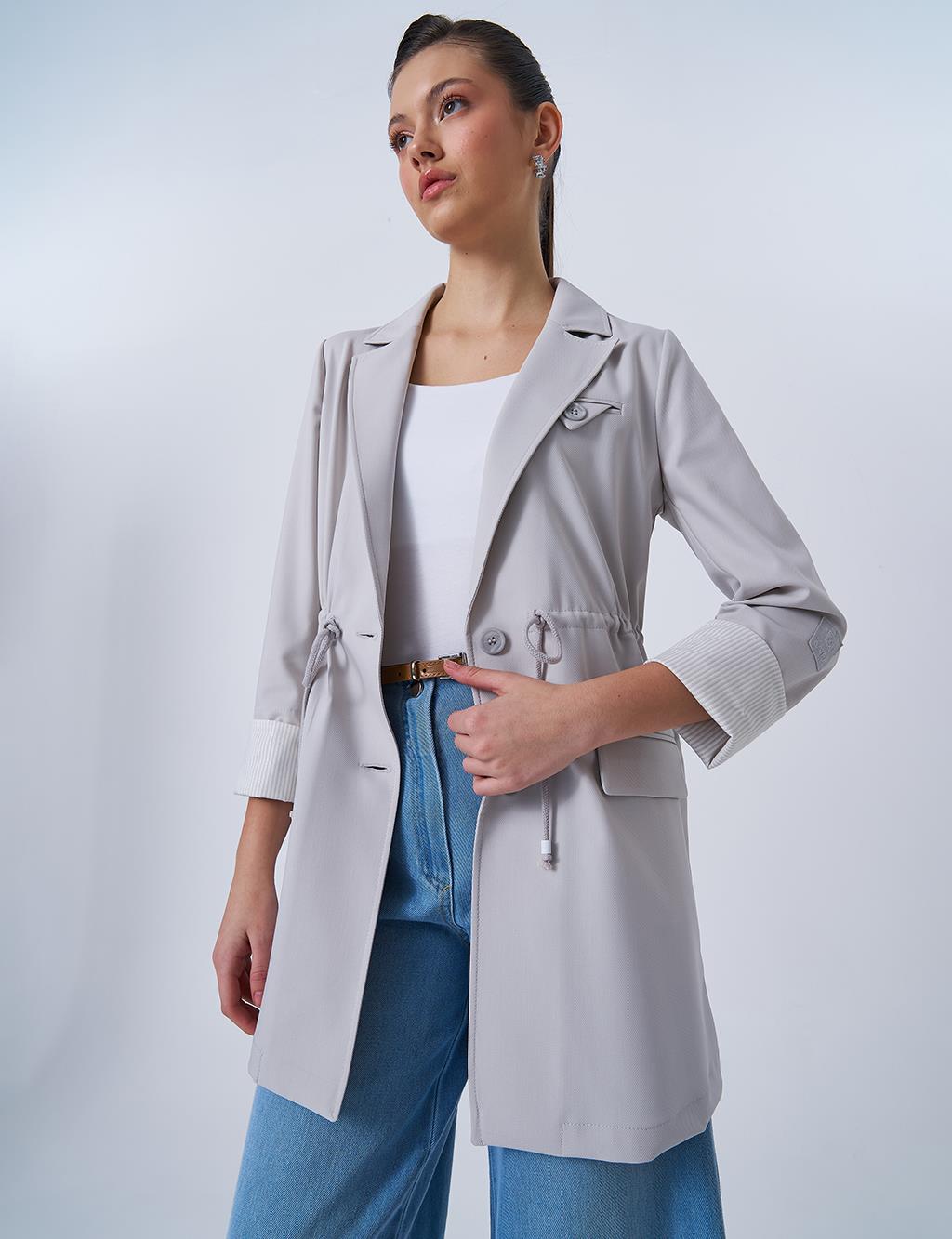 Bel Detaylı Basic Ceket Gri