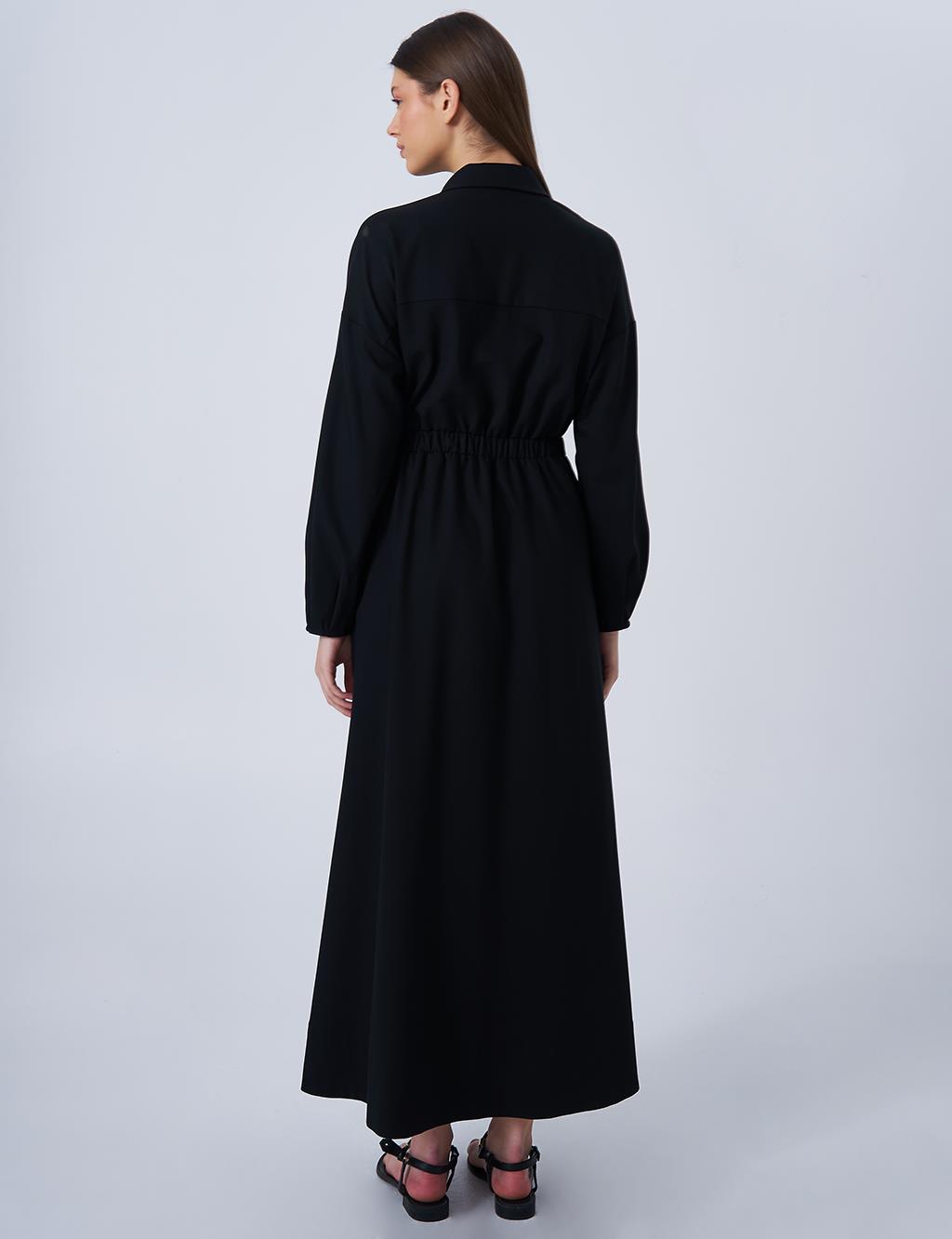İşlemeli Rayon Elbise Siyah 