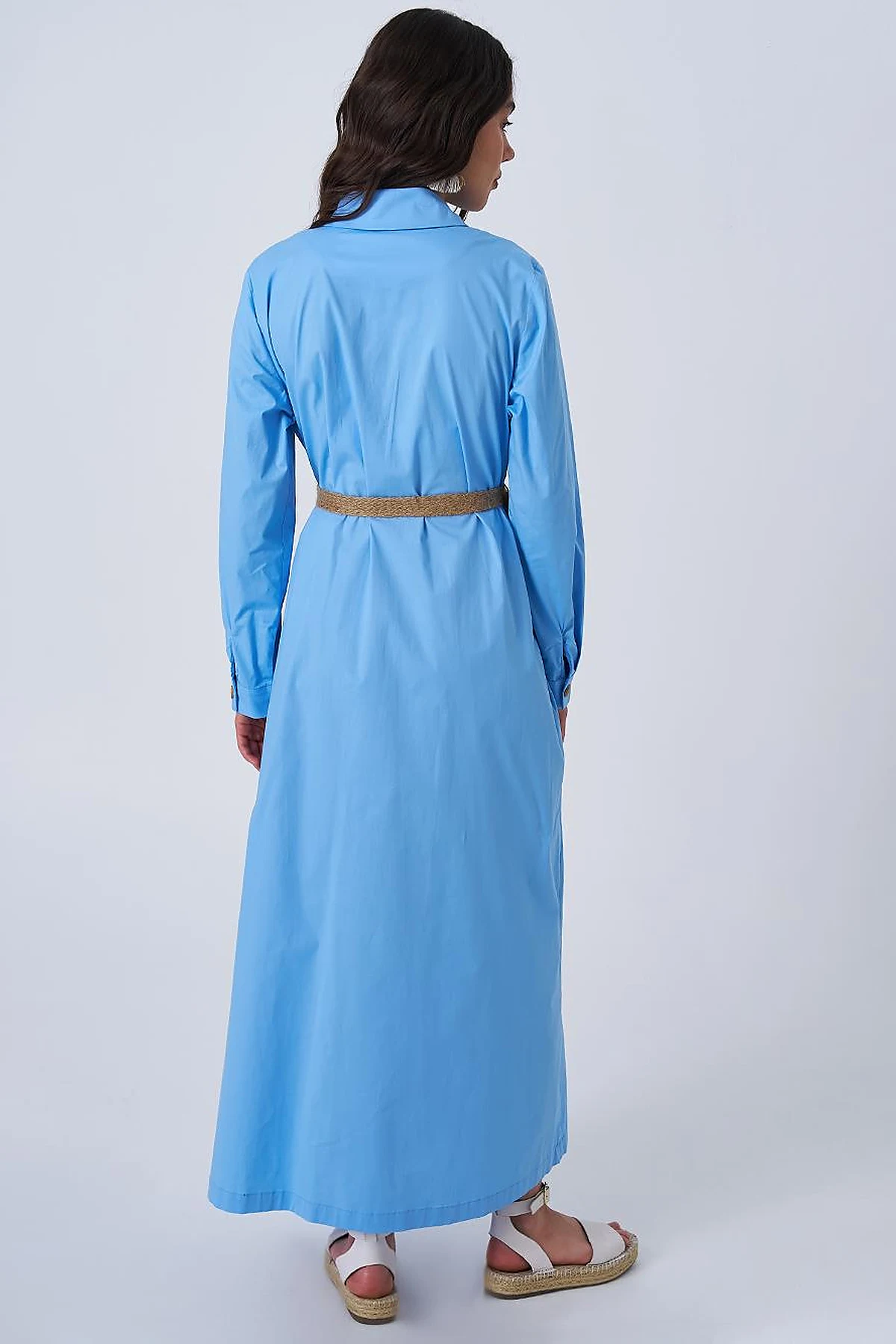 Woven Belt Detailed Cotton Dress Dusty Smoke