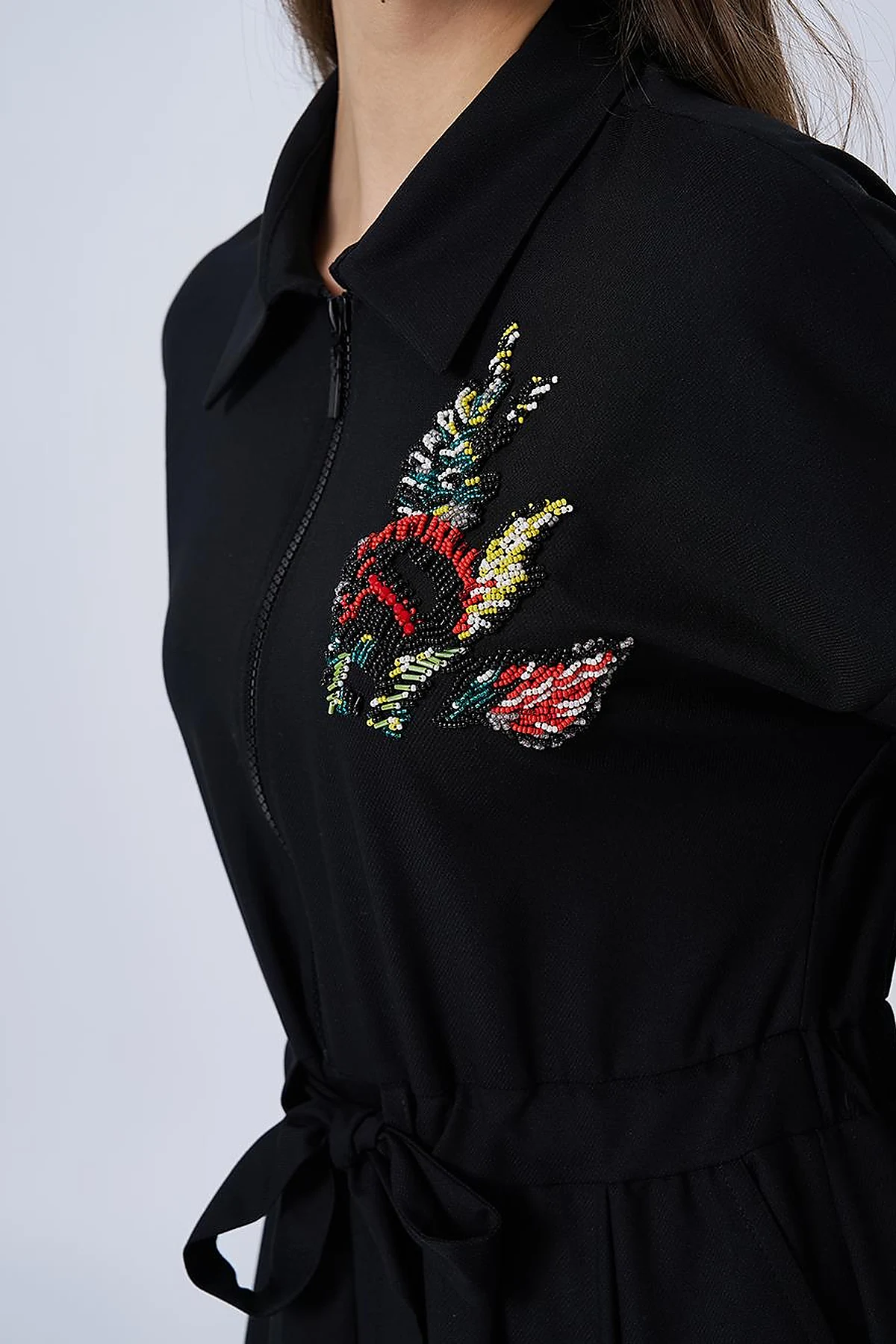 Embroidered Rayon Dress Black