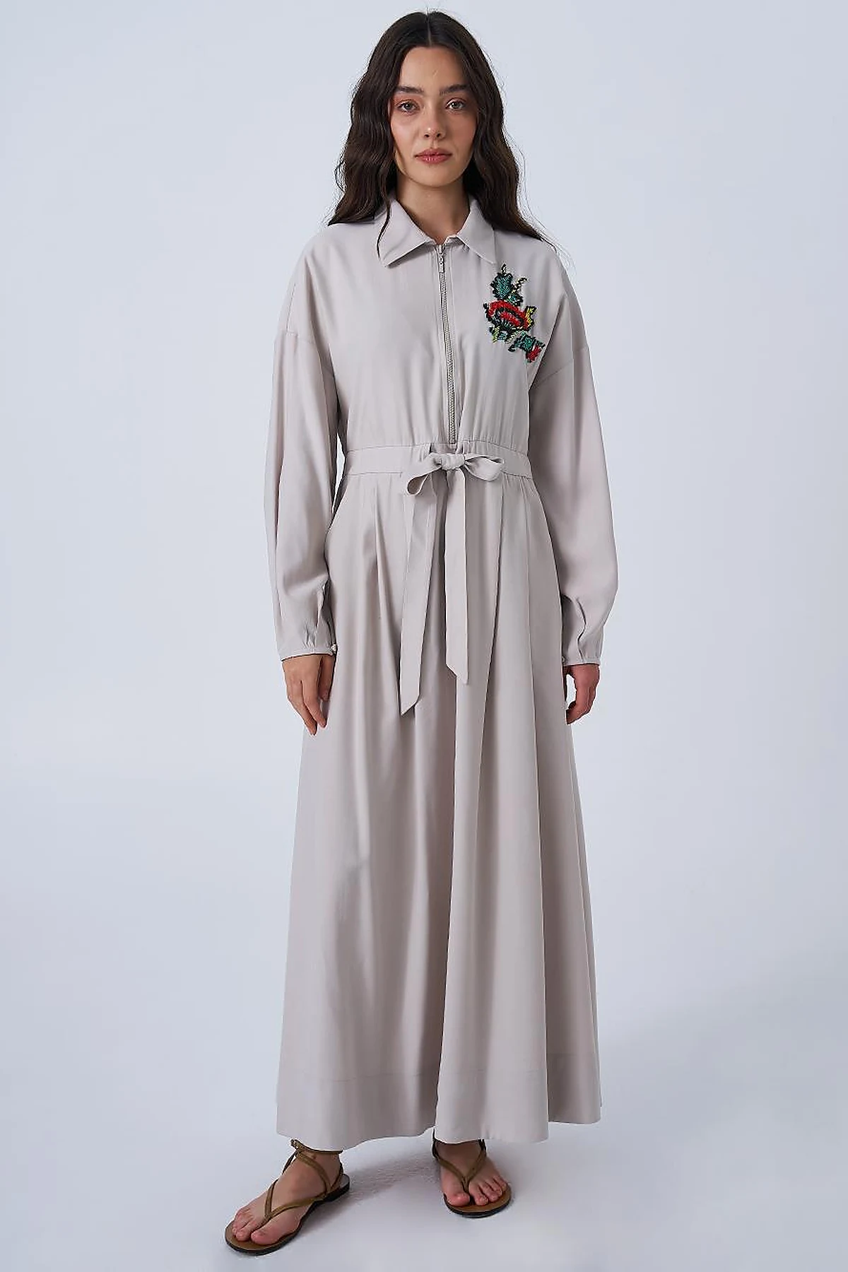 Embroidered Rayon Dress Stone