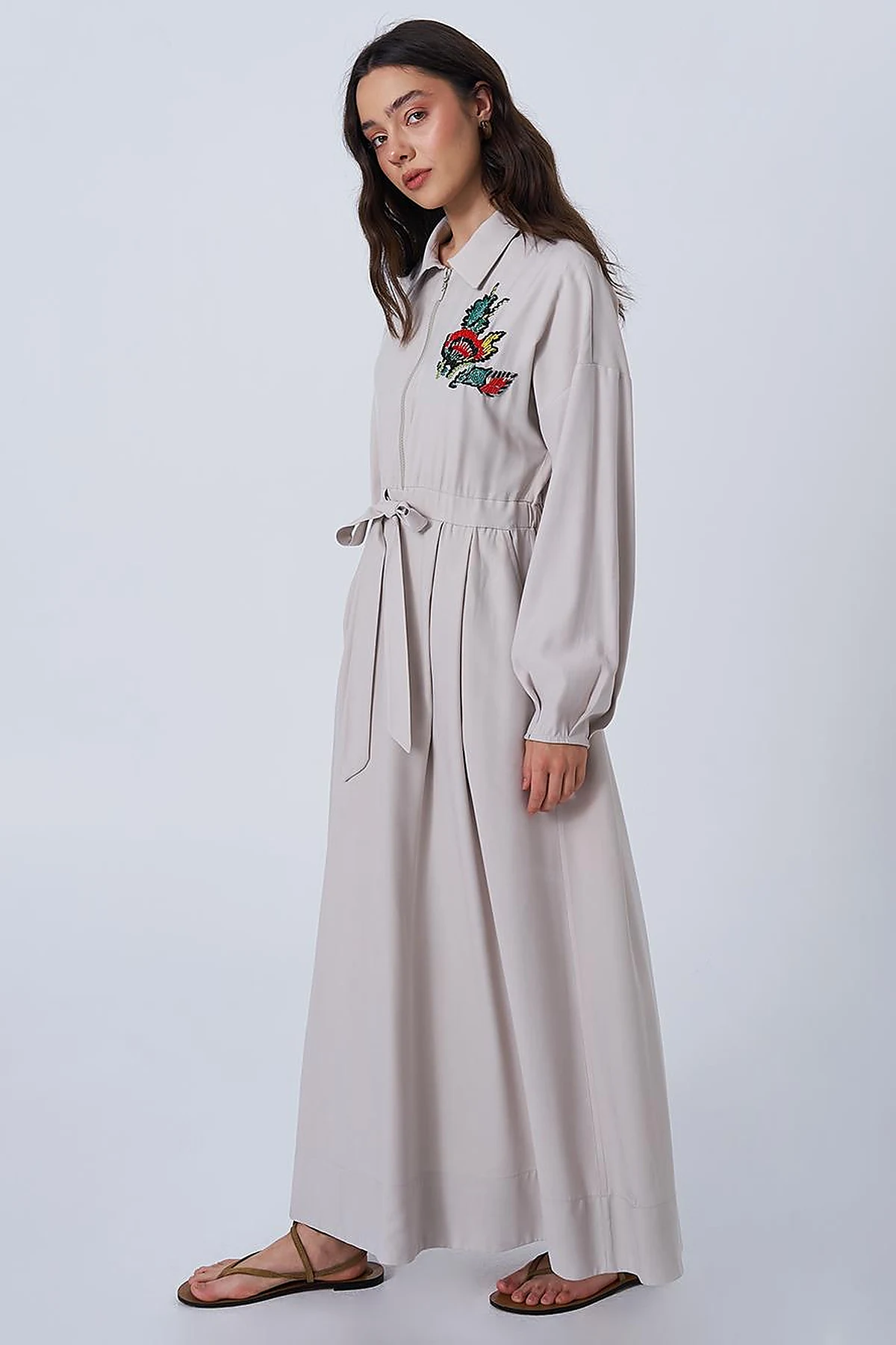Embroidered Rayon Dress Stone