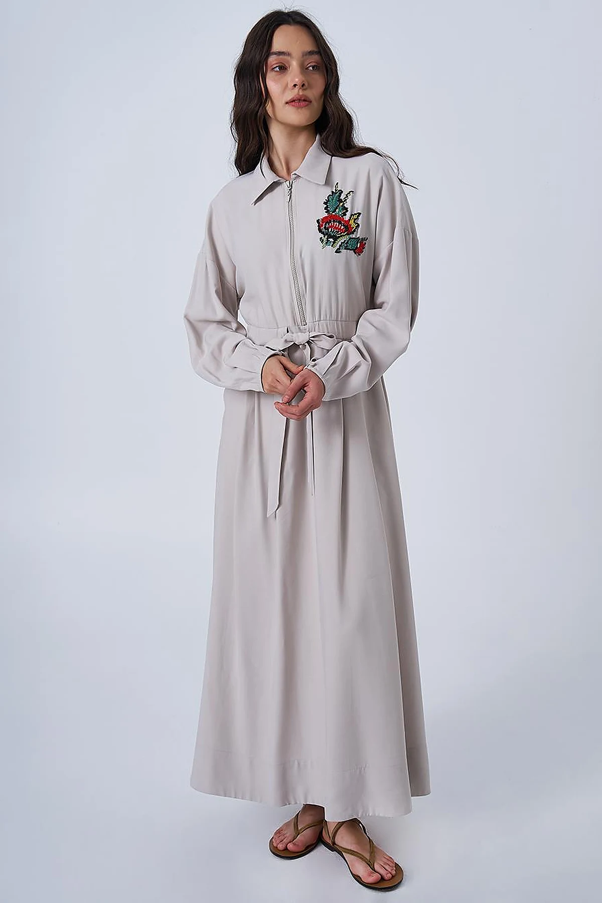 Embroidered Rayon Dress Stone