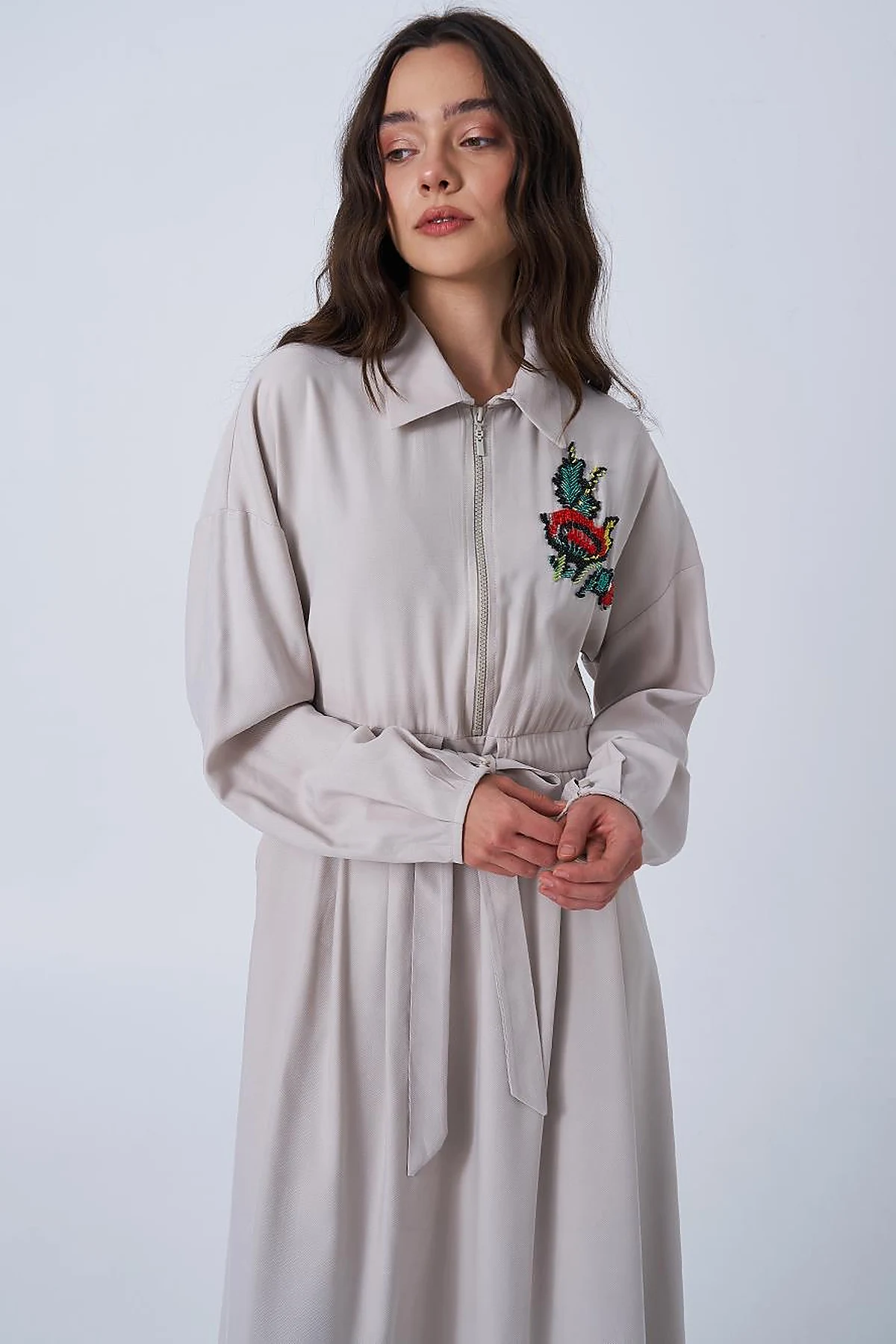 Embroidered Rayon Dress Stone