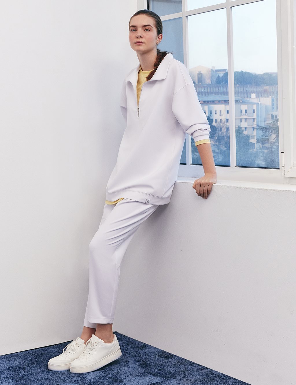 Fabric-Paneled Two-Piece Set in Optical White