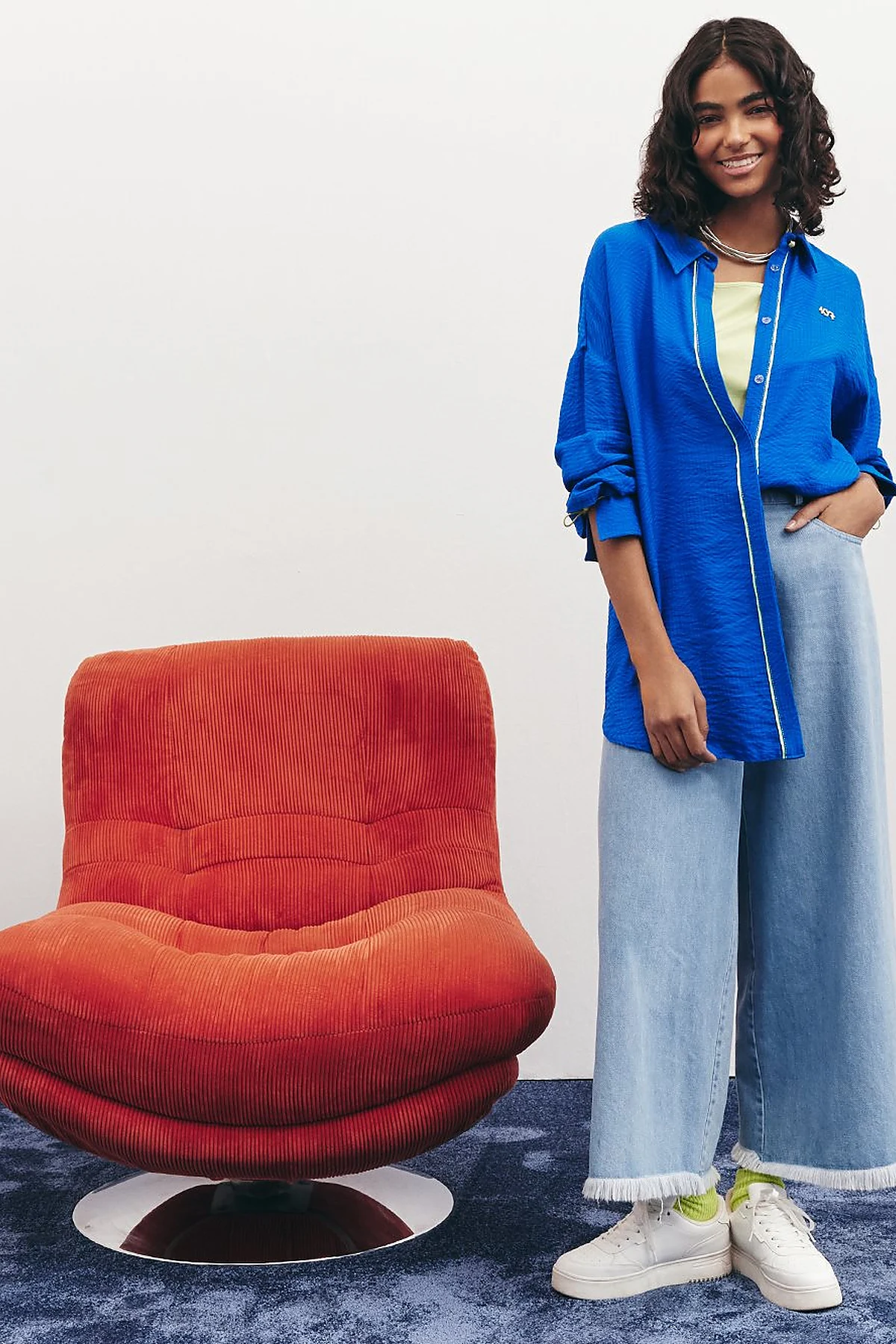 Hidden Placket Viscose Tunic Cobalt Blue