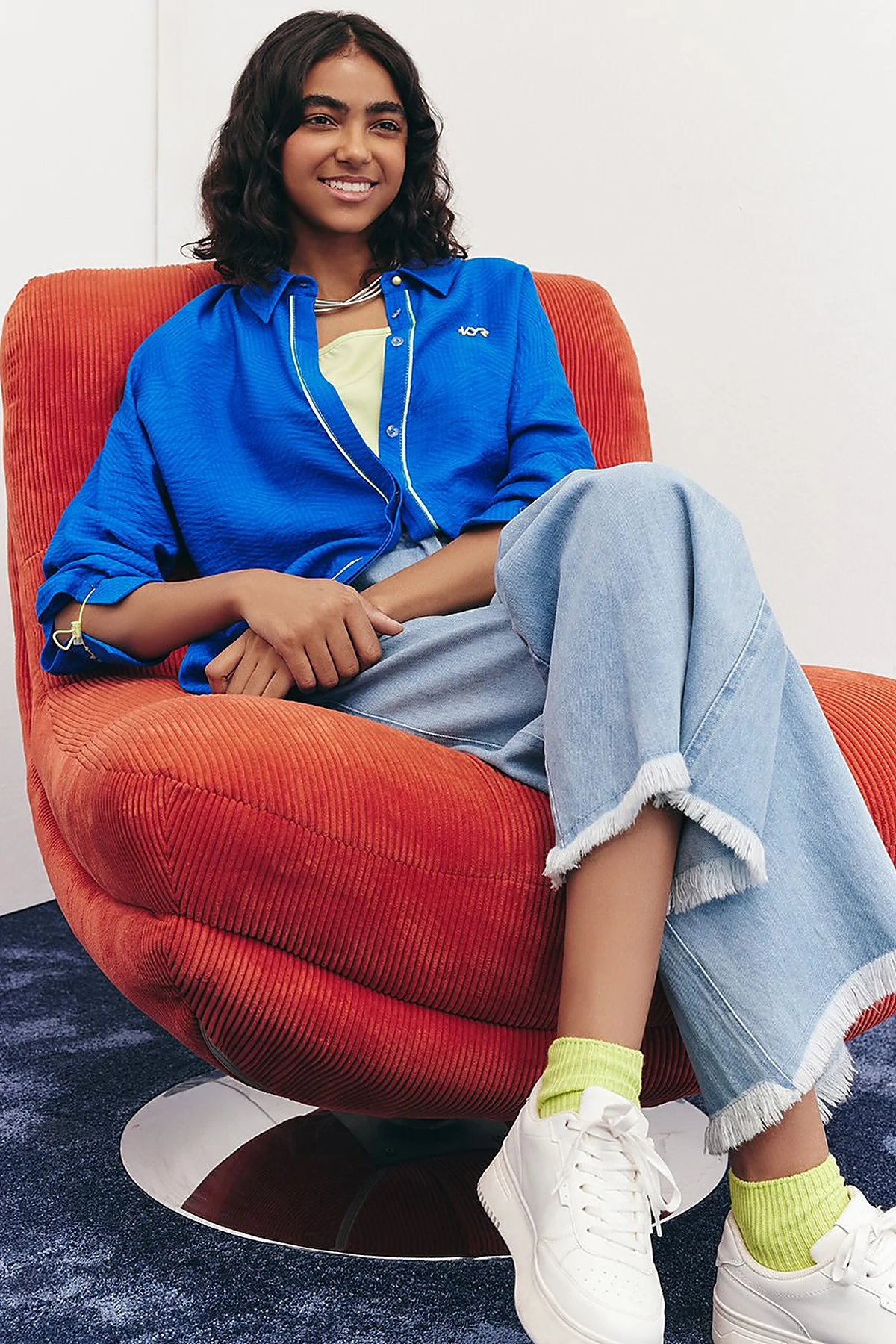 Hidden Placket Viscose Tunic Cobalt Blue