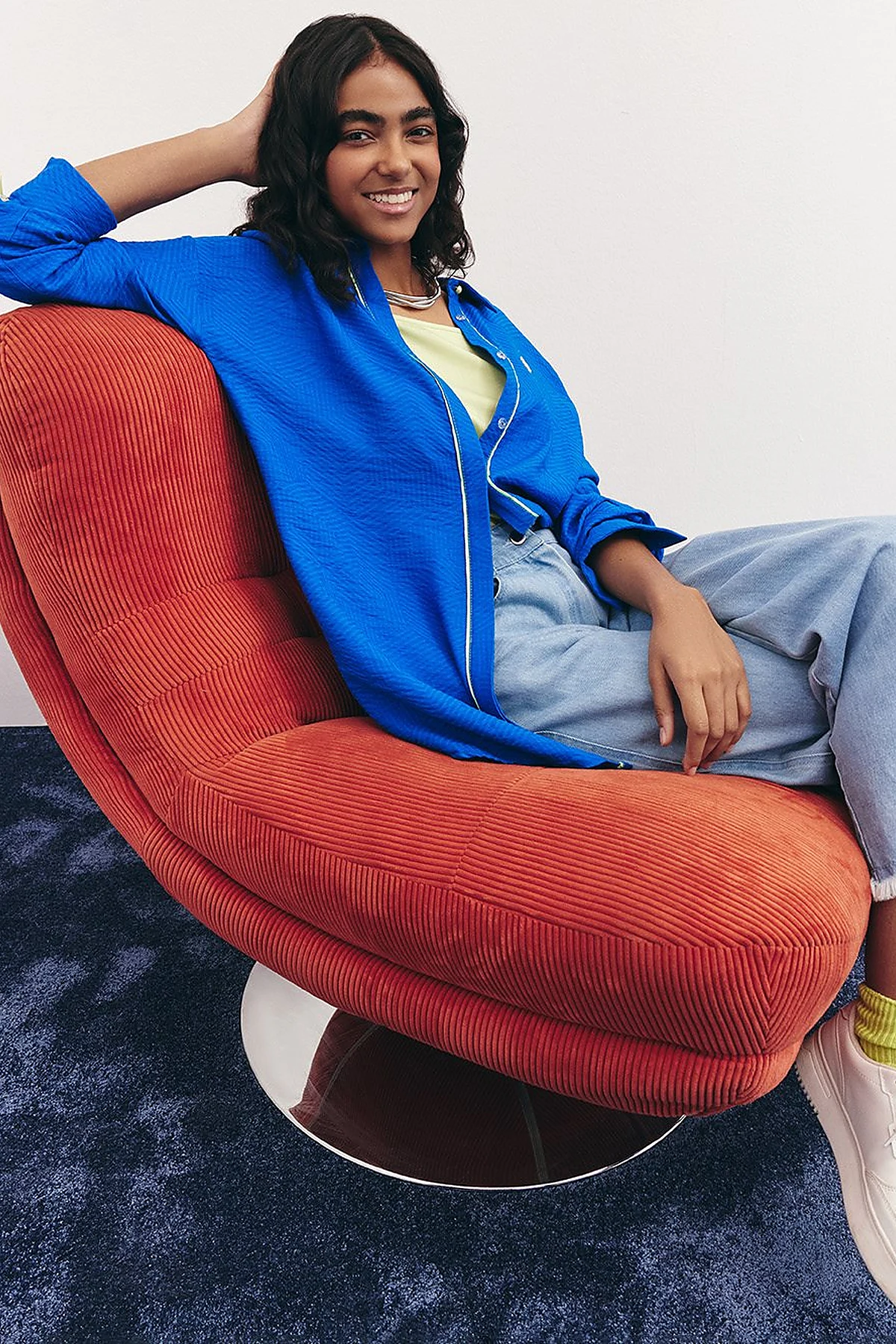 Hidden Placket Viscose Tunic Cobalt Blue