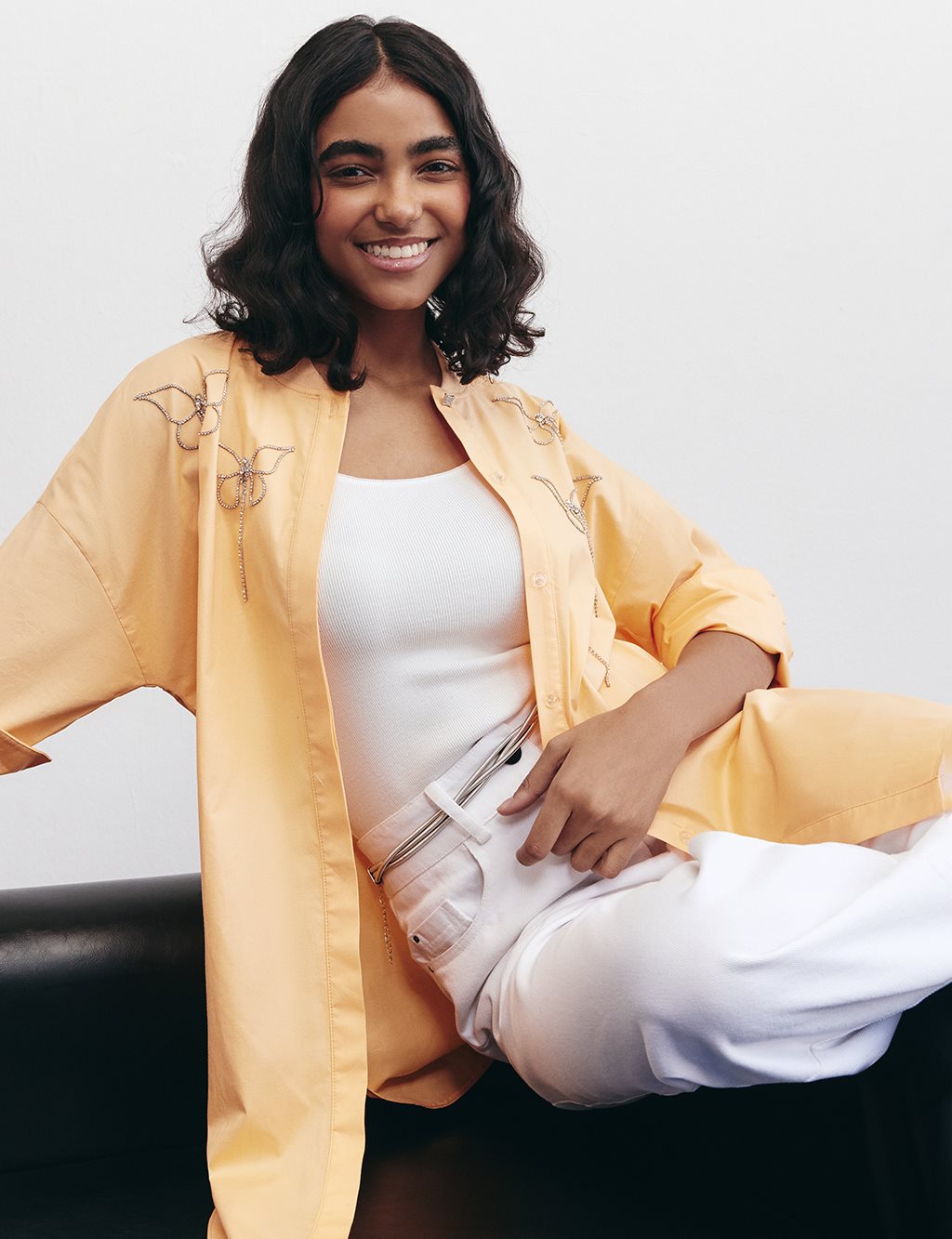 Embroidered Cotton Tunic Apricot