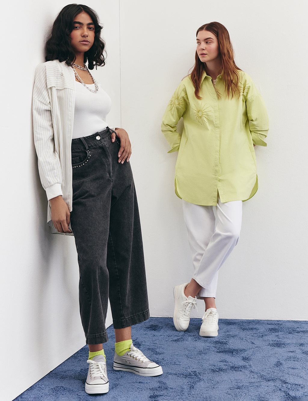 Beaded Embroidered Cotton Tunic Lime