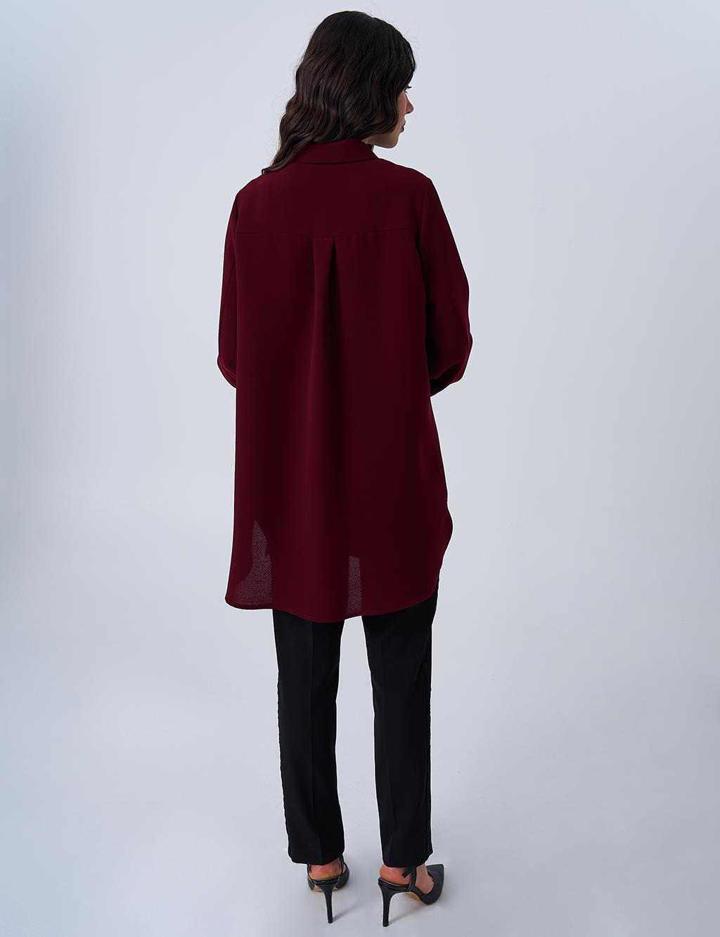 Patı Gizli Gömlek Yaka Tunik Bordo
