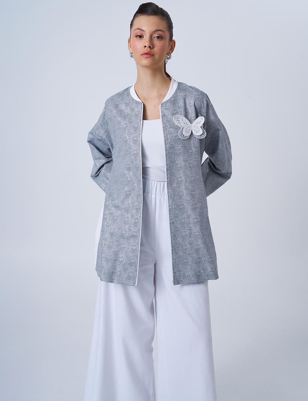 Butterfly Appliqué Jacquard Jacket in Dark Gray