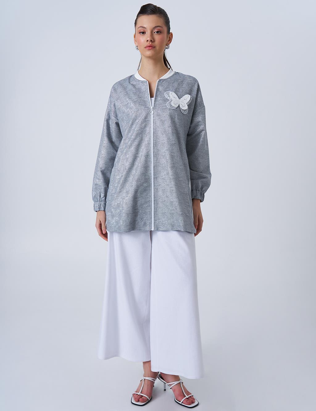 Butterfly Appliqué Jacquard Jacket in Dark Gray
