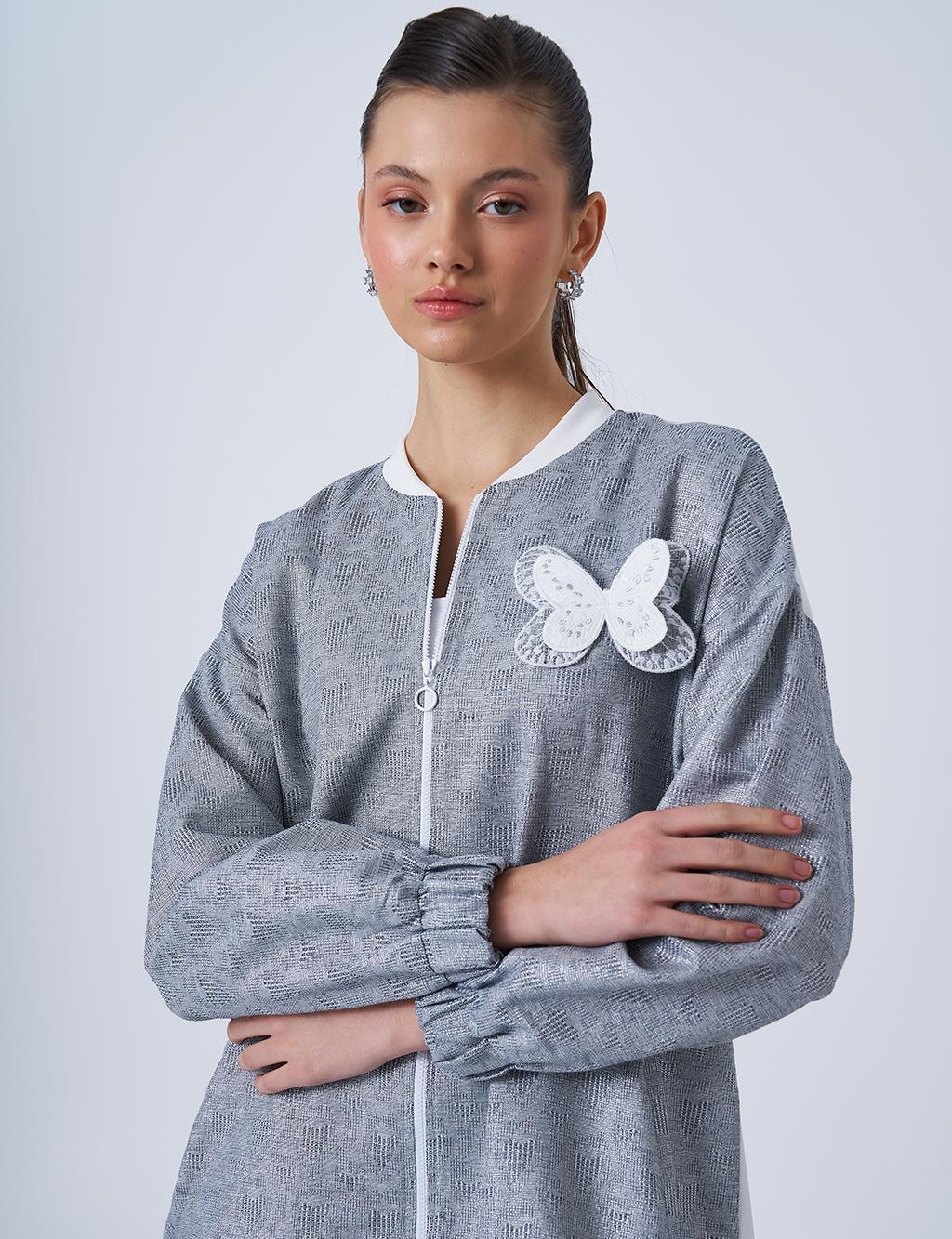 Butterfly Appliqué Jacquard Jacket in Dark Gray