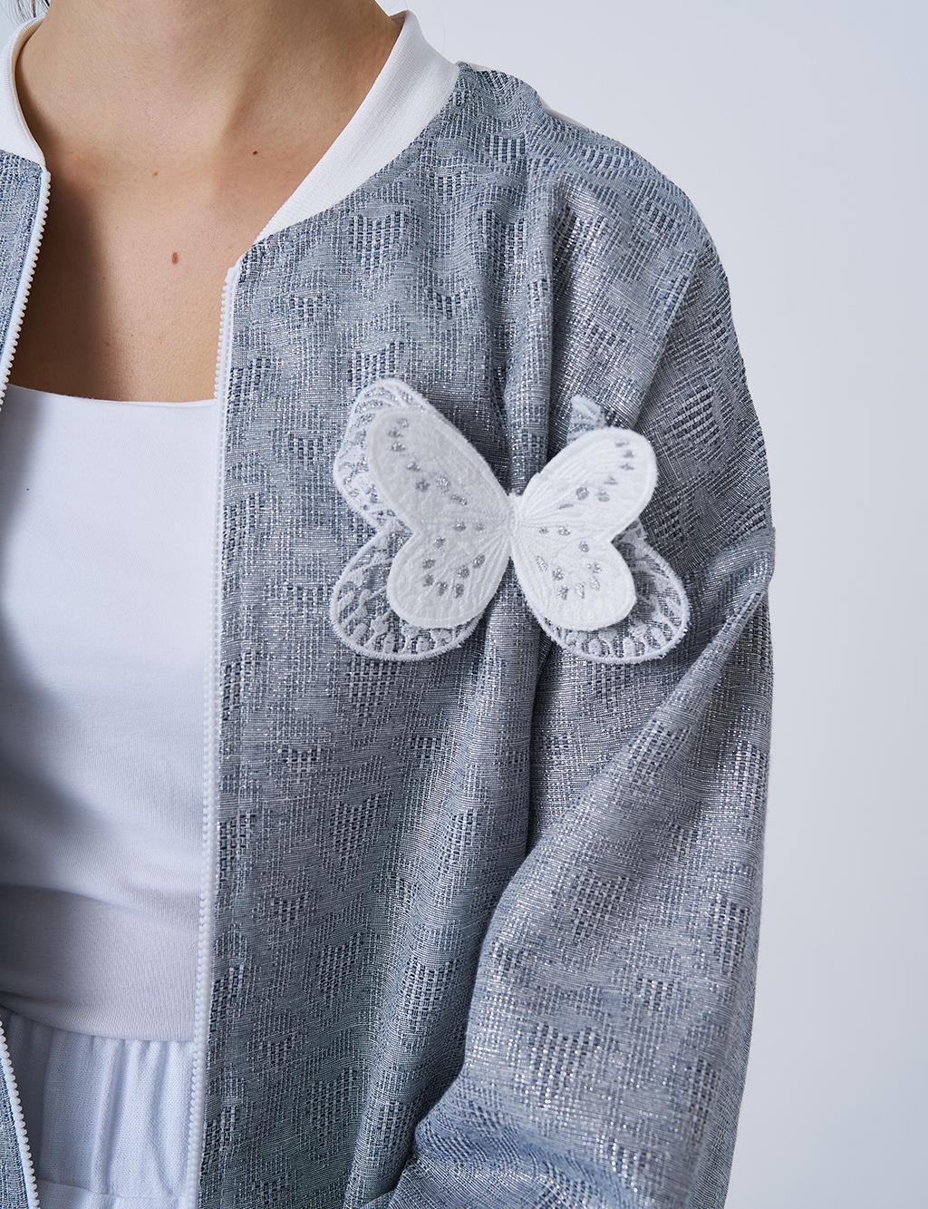 Butterfly Appliqué Jacquard Jacket in Dark Gray