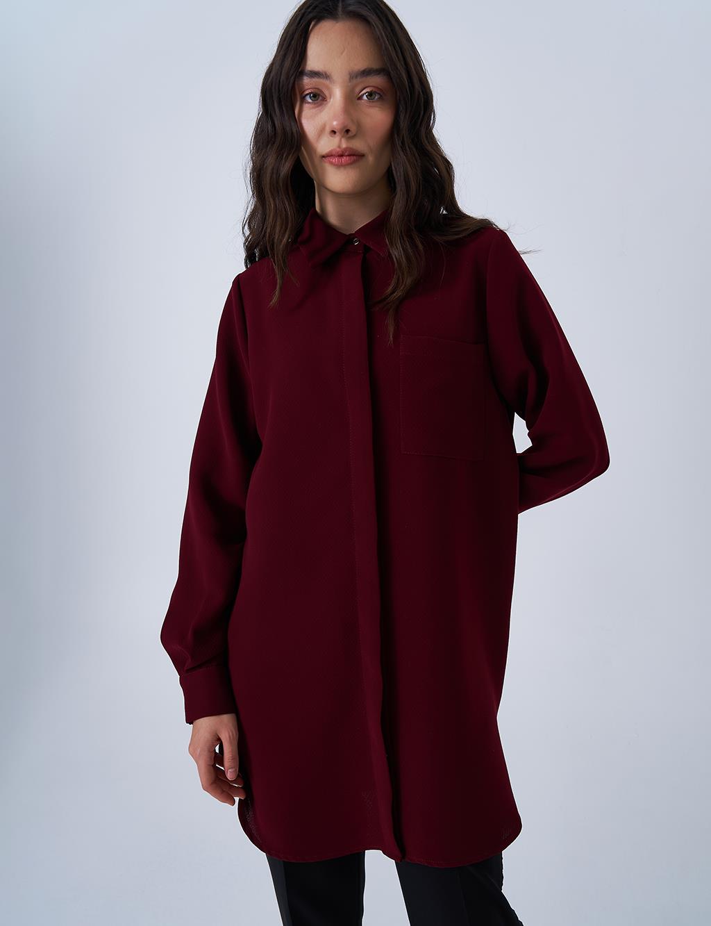 Patı Gizli Gömlek Yaka Tunik Bordo