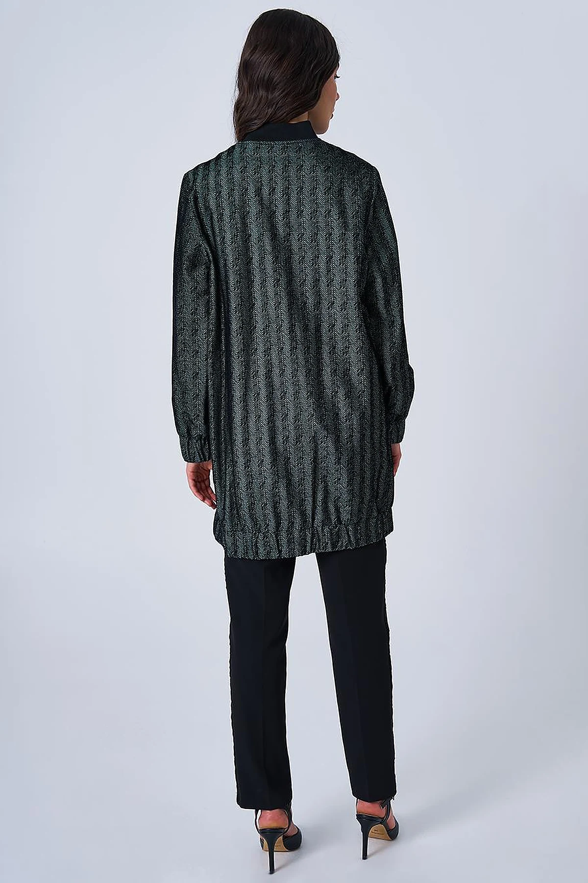 College Collar Herringbone Pattern Jacket Olive Green
