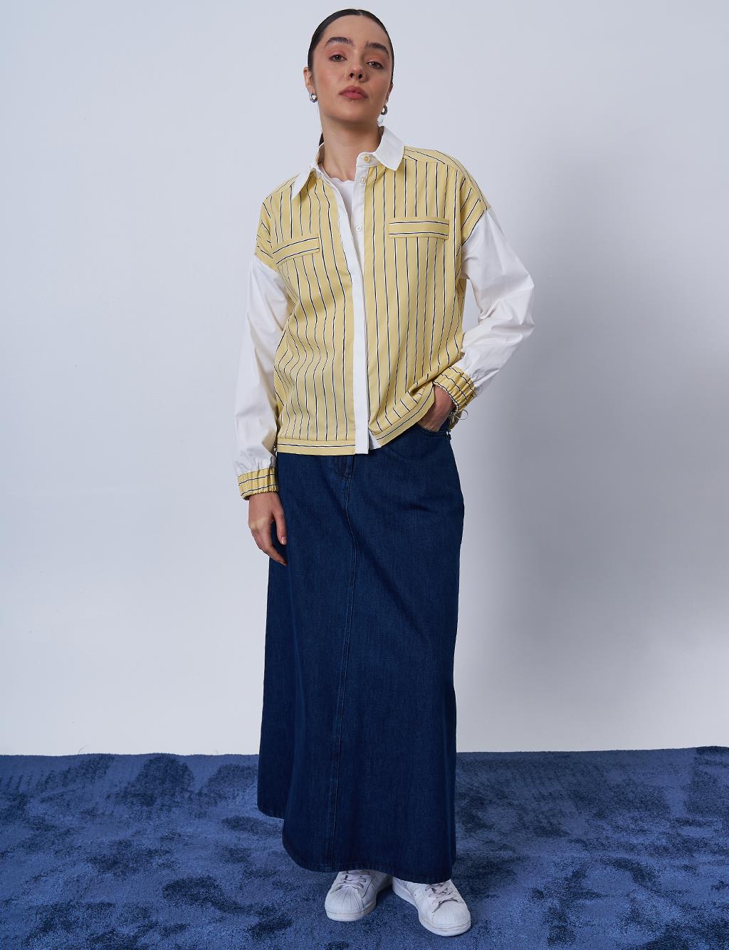 Striped Pattern Cotton Tunic Yellow